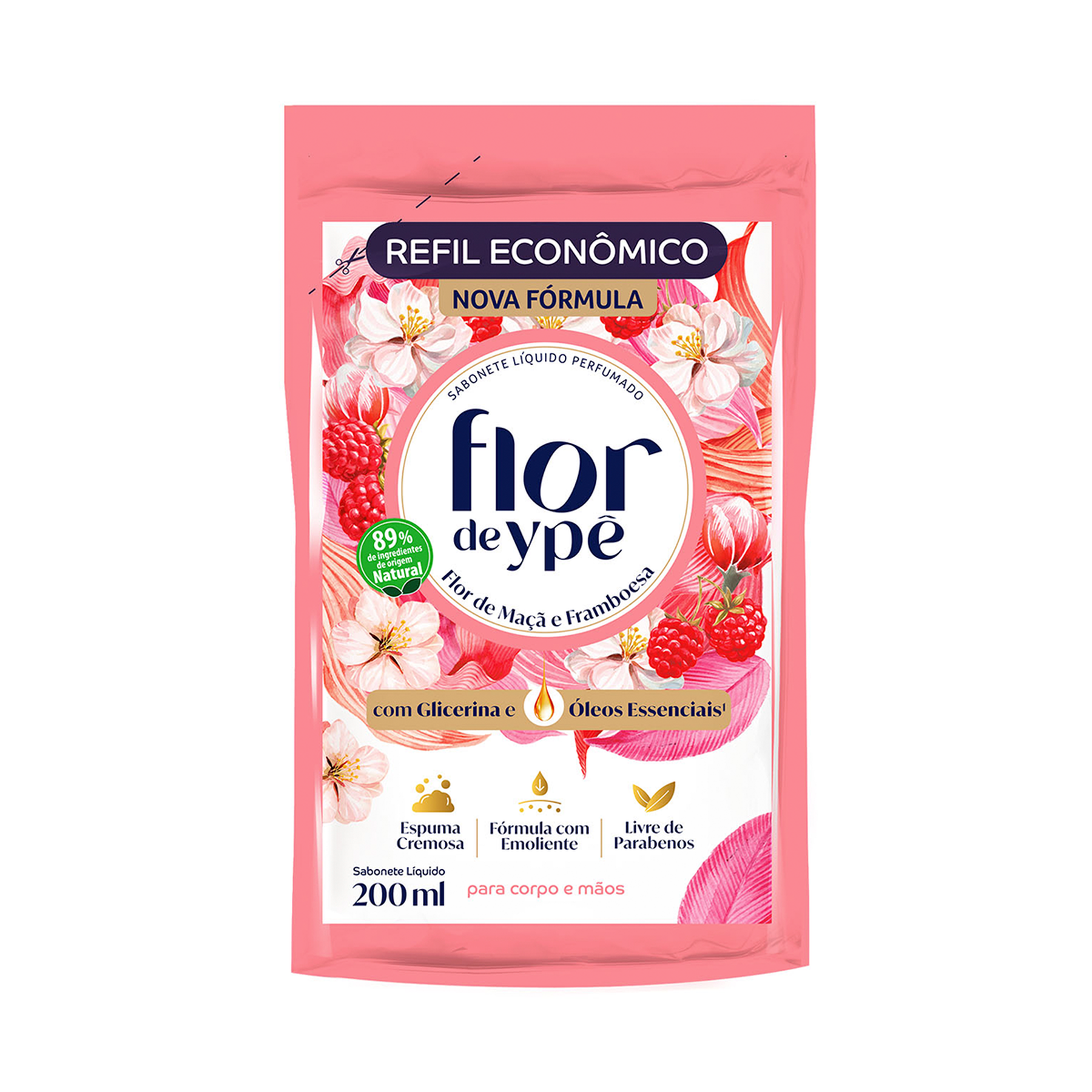 Sabonete L&iacute;quido Flor de Ma&ccedil;&atilde; e Framboesa Flor de Yp&ecirc; Sach&ecirc; 200ml Refil Econ&ocirc;mico