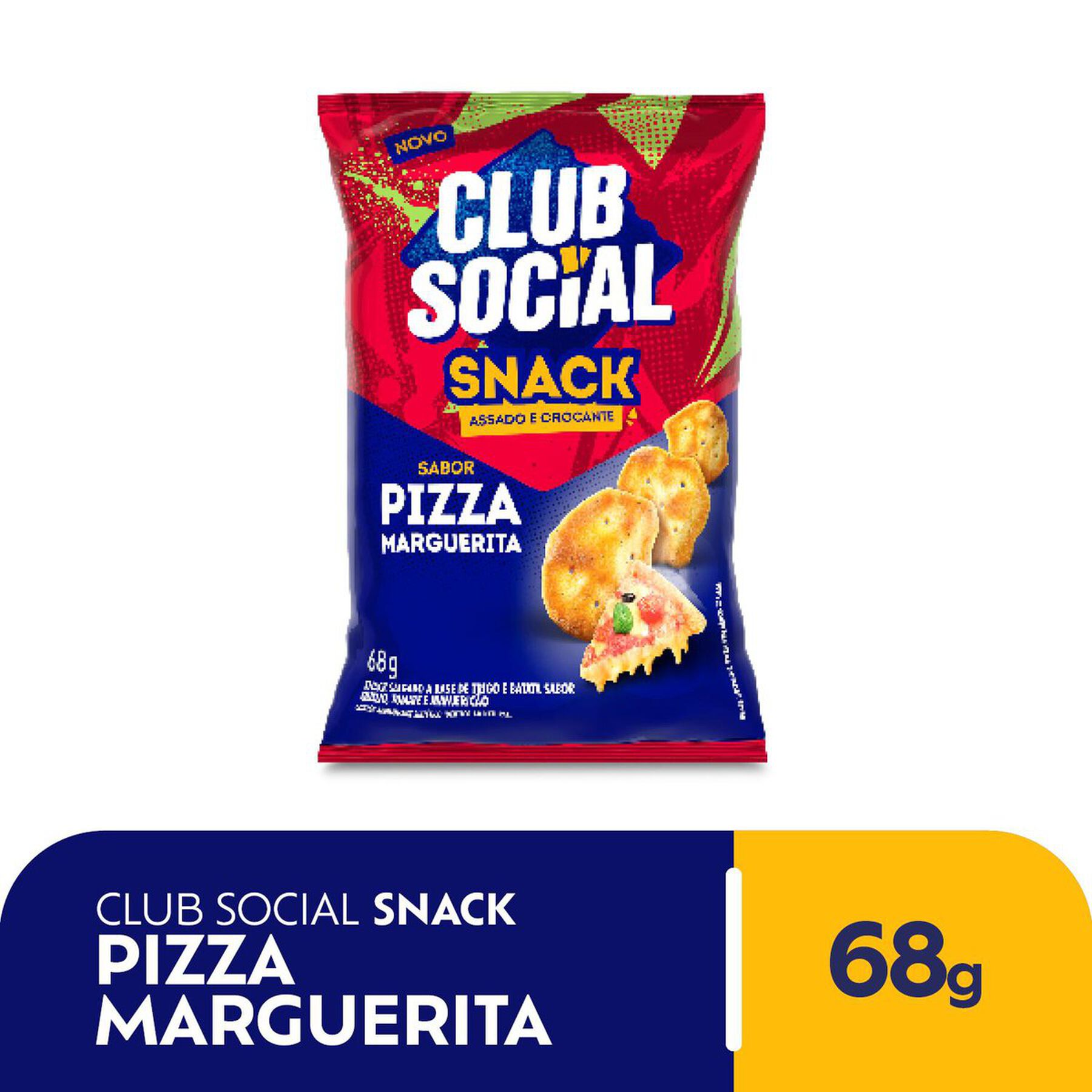 Snack Assado Crocante Pizza Marguerita Club Social Pacote 68g