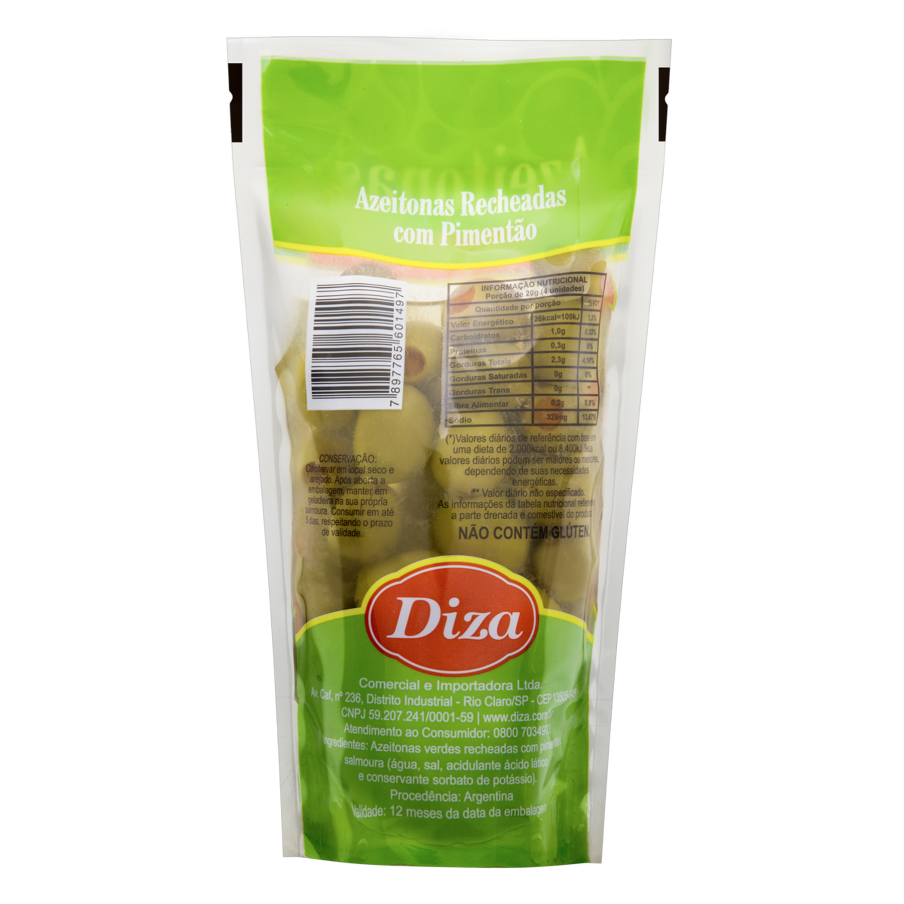 Azeitona Verde em Conserva com Recheio de Pimentão Diza Sachê 150g