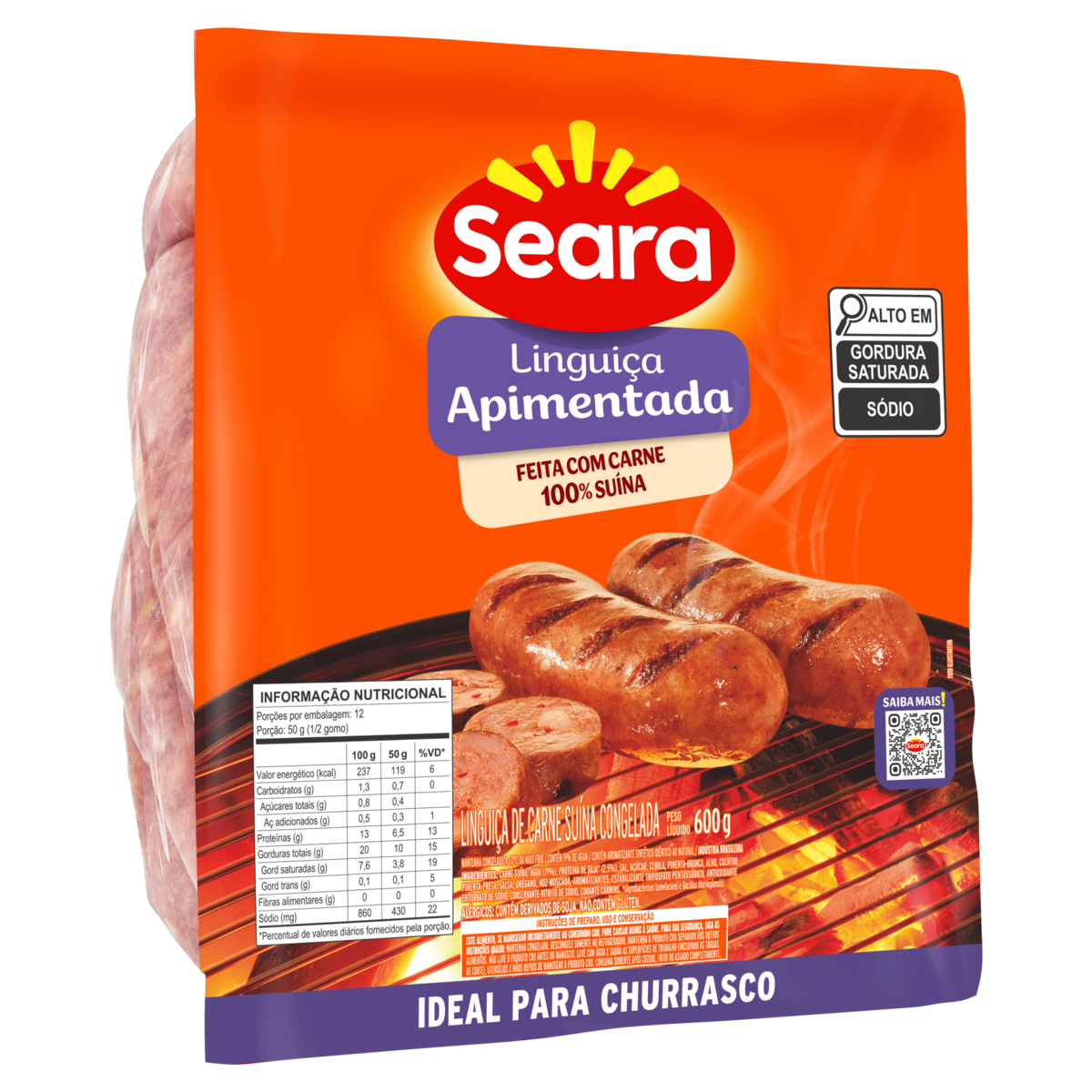 Lingui&ccedil;a Su&iacute;na Apimentada Seara Pacote 600g