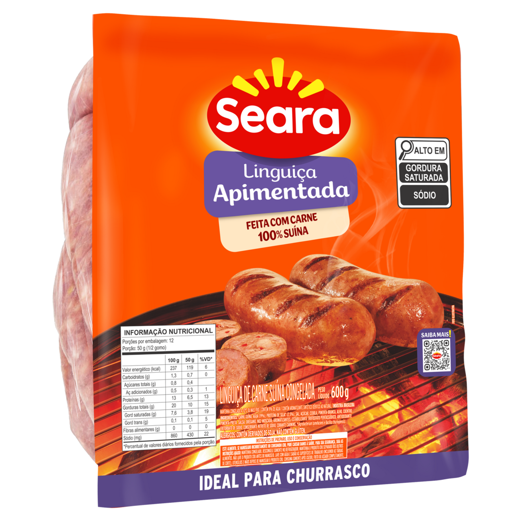 Lingui&ccedil;a Su&iacute;na Apimentada Seara Pacote 600g