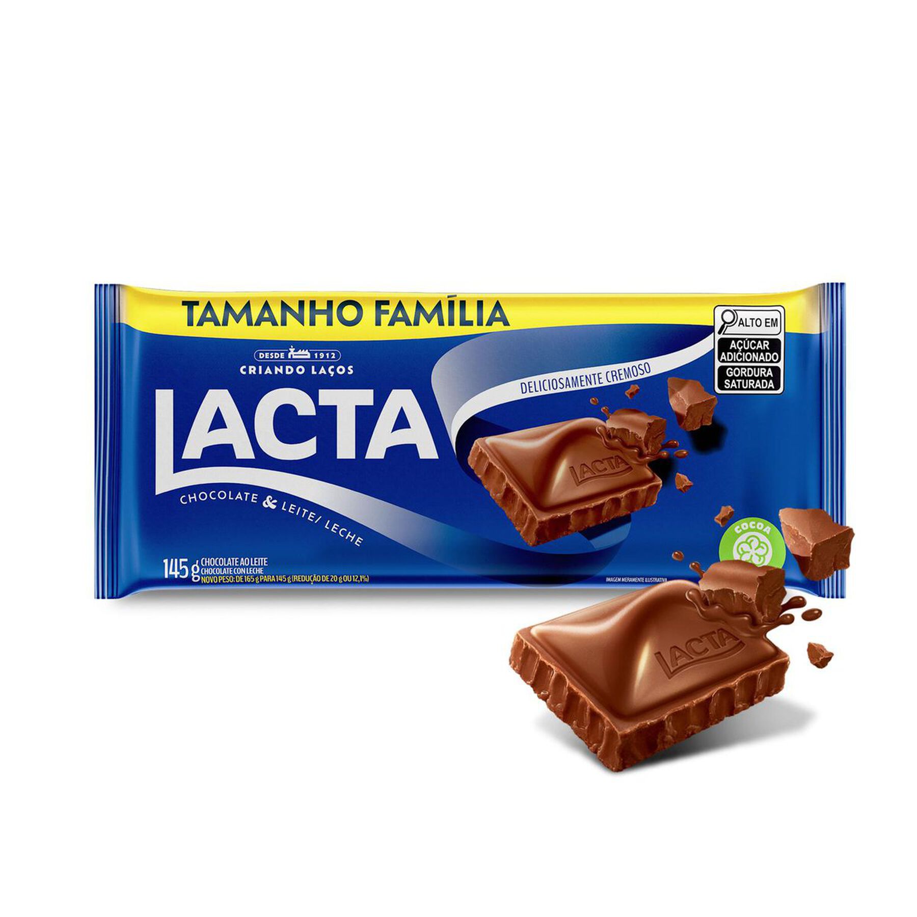 Barra de Chocolate ao Leite Lacta Pacote 145g - Embalagem Tamanho Família