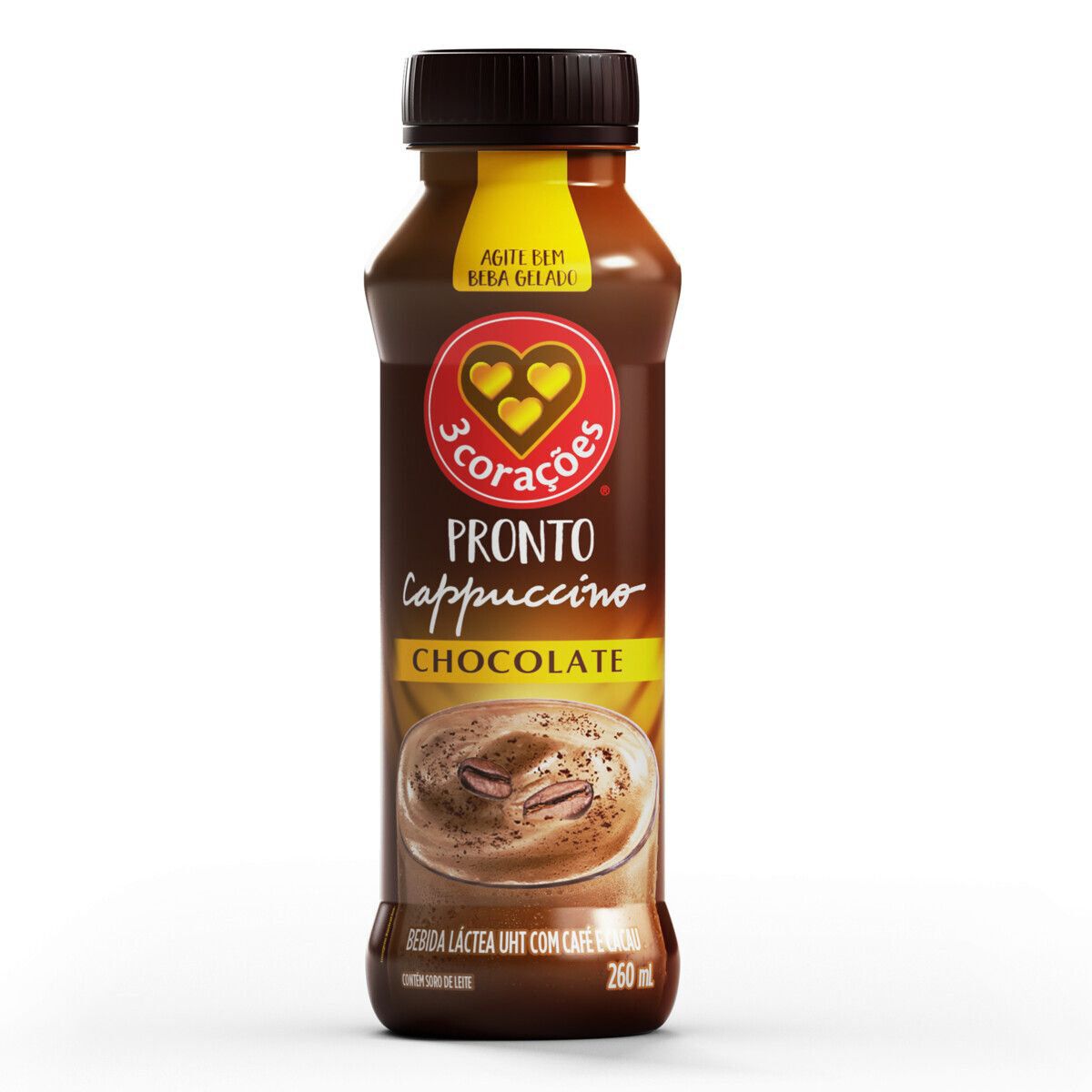 Bebida L&aacute;ctea Cappuccino Chocolate 3 Cora&ccedil;&otilde;es Frasco 260ml