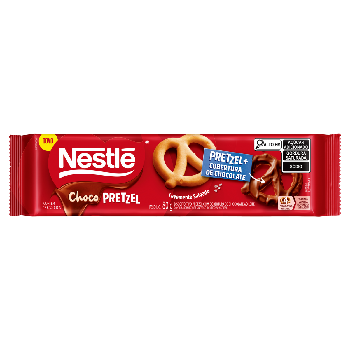 Biscoito Choco Pretzel Cobertura Chocolate ao Leite Nestl&eacute; Pacote 80g