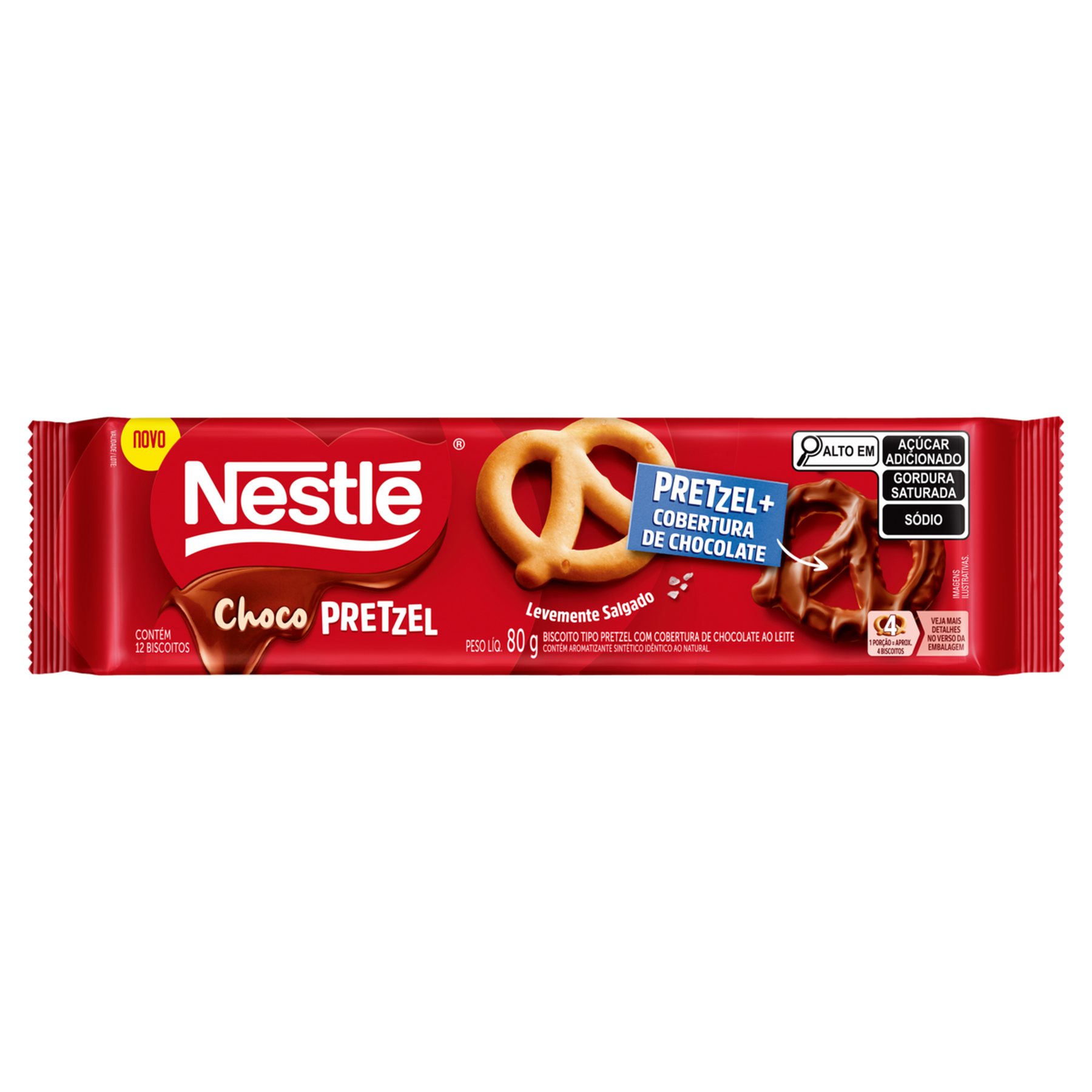 Biscoito Choco Pretzel Cobertura Chocolate ao Leite Nestl&eacute; Pacote 80g