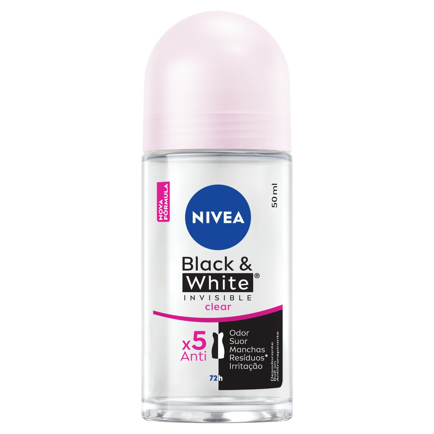 Desodorante Antitranspirante Roll-On Nivea Invisible Black & White Clear 50ml