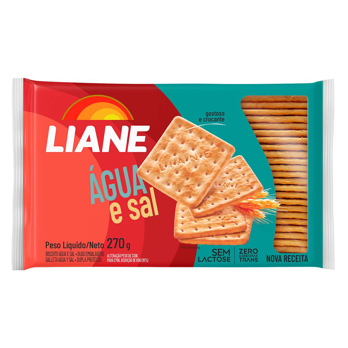 Biscoito &Aacute;gua e Sal sem Lactose Liane Pacote 270g