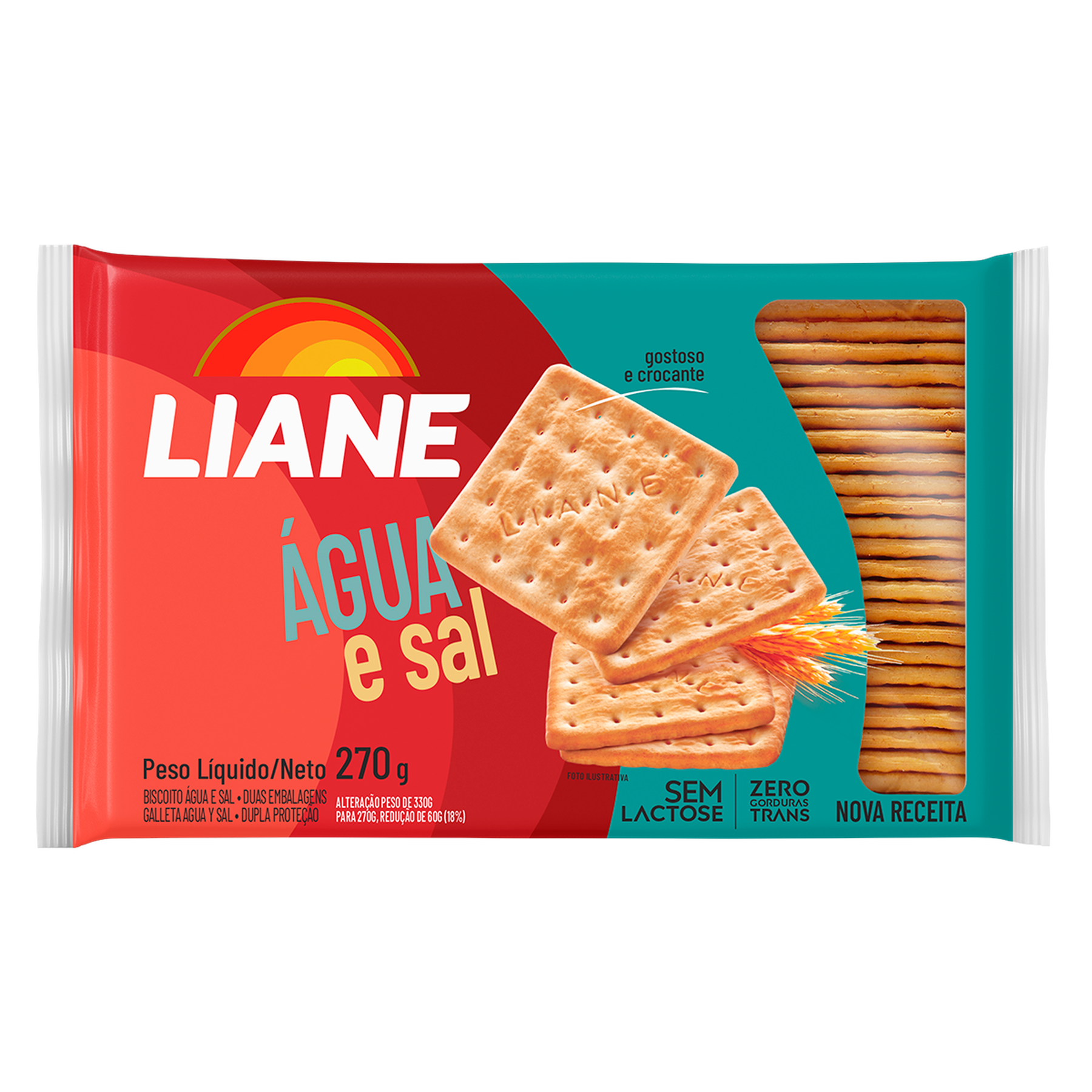 Biscoito &Aacute;gua e Sal sem Lactose Liane Pacote 270g