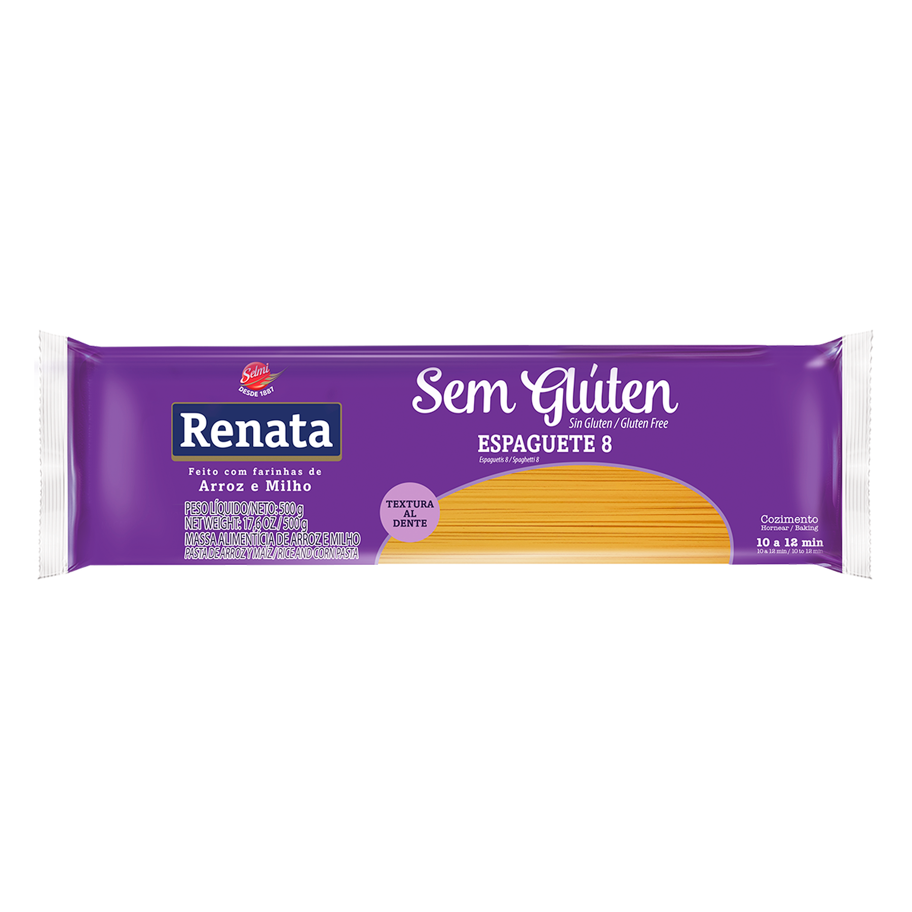 Macarr&atilde;o de Milho e Arroz Espaguete 8 sem Gl&uacute;ten Renata Pacote 500g