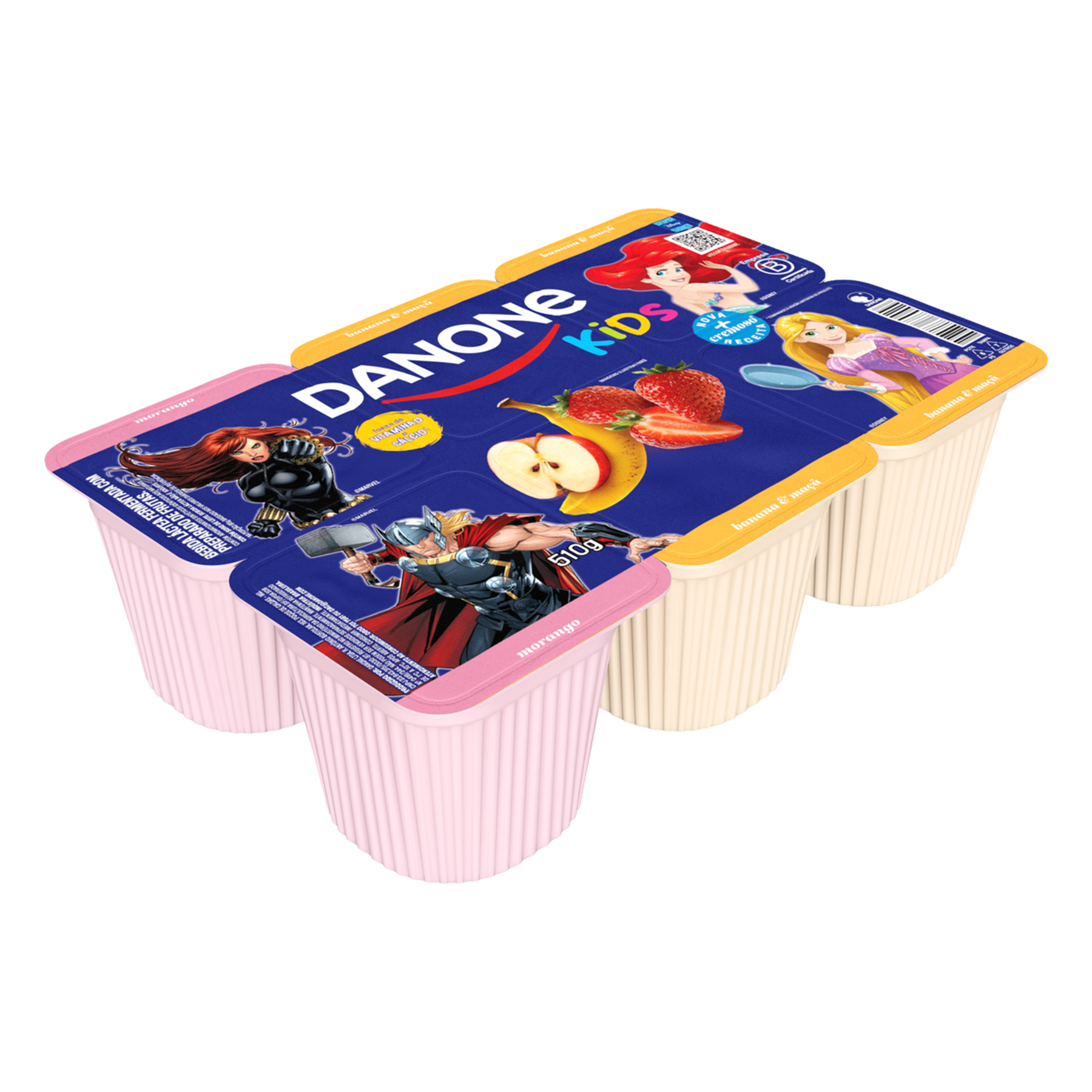 Bebida Láctea Fermentada Morango + Banana e Maçã Danone Kids Bandeja 510g C/6 Unidades