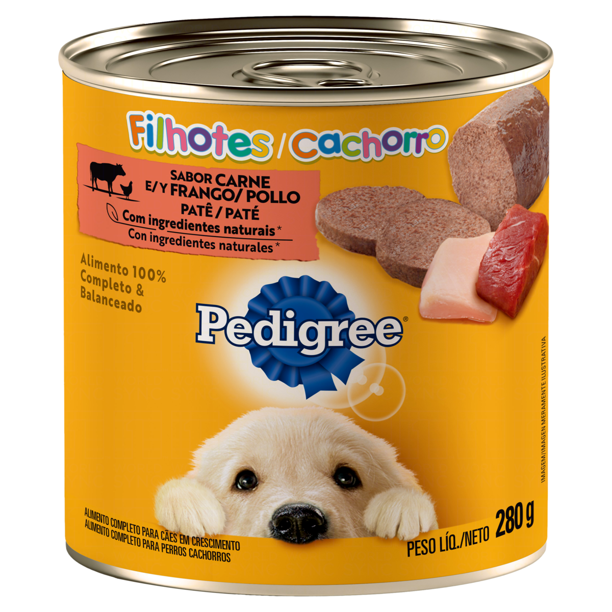 Pat&ecirc; para C&atilde;es Filhotes Carne e Frango Pedigree Lata 280g