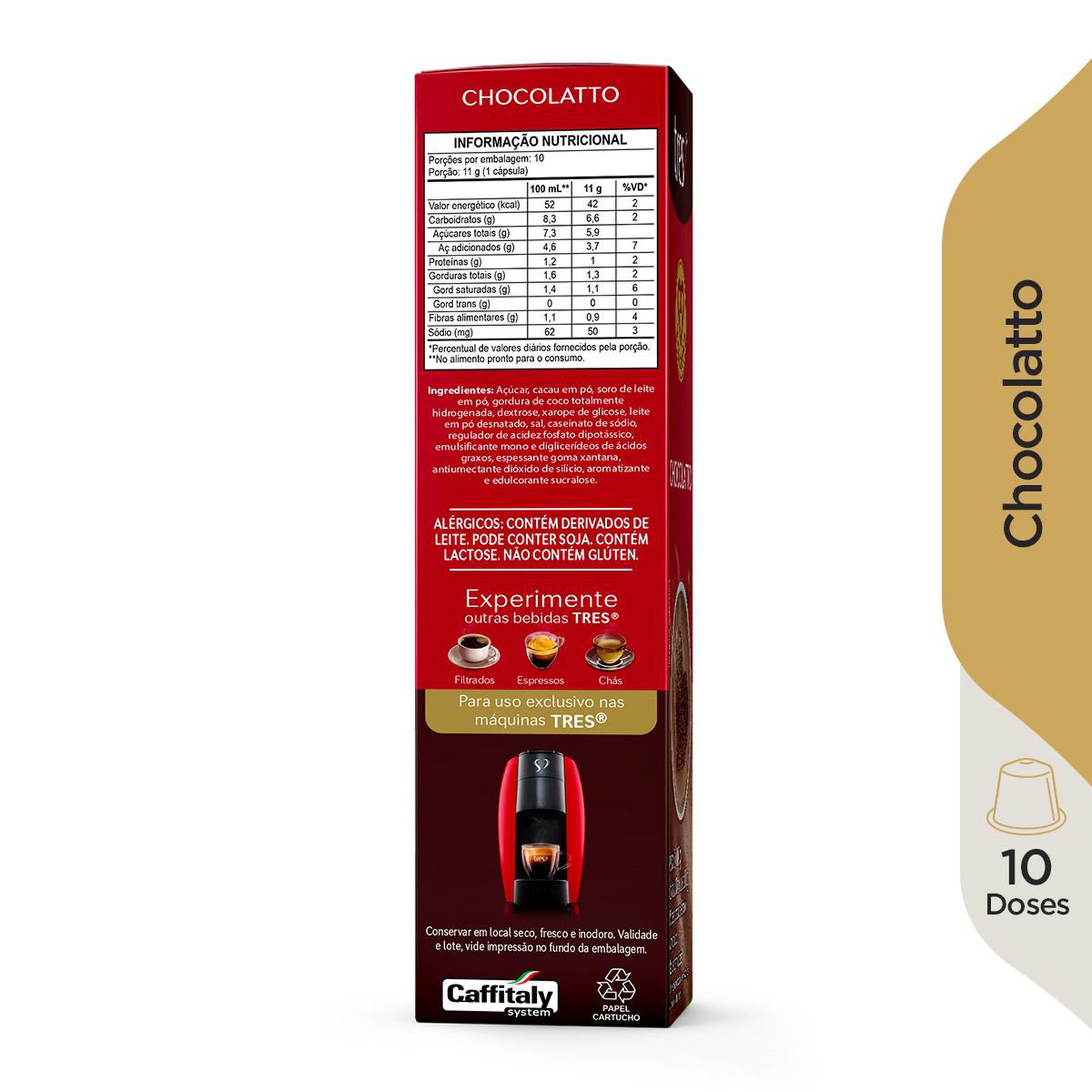Chocolate Quente em Cápsula Chocolatto Classic Tres Caixa 110g 10 Unidades