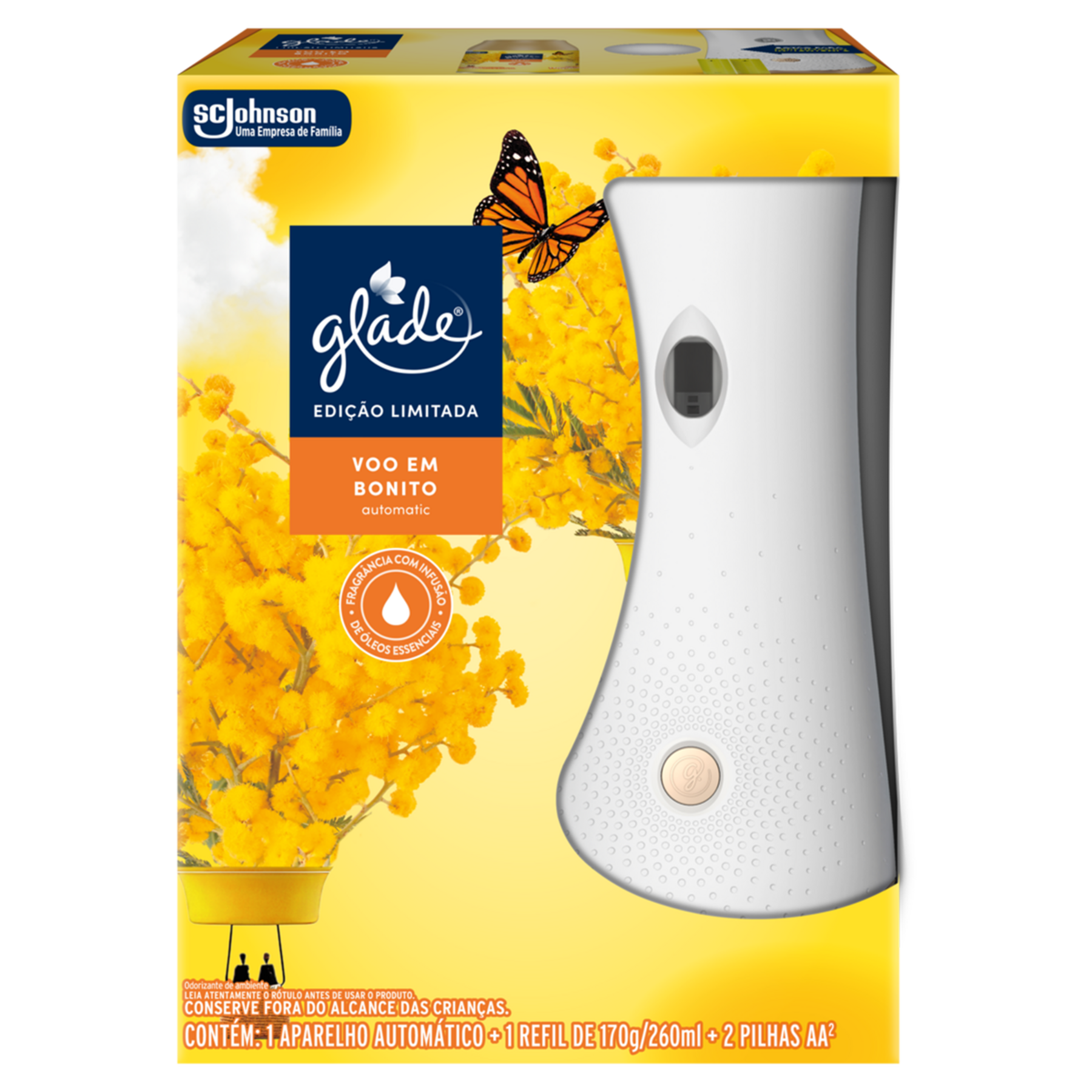 Aparelho e Odorizador de Ambiente Voo em Bonito Glade Automatic Caixa 260ml Spray Refil