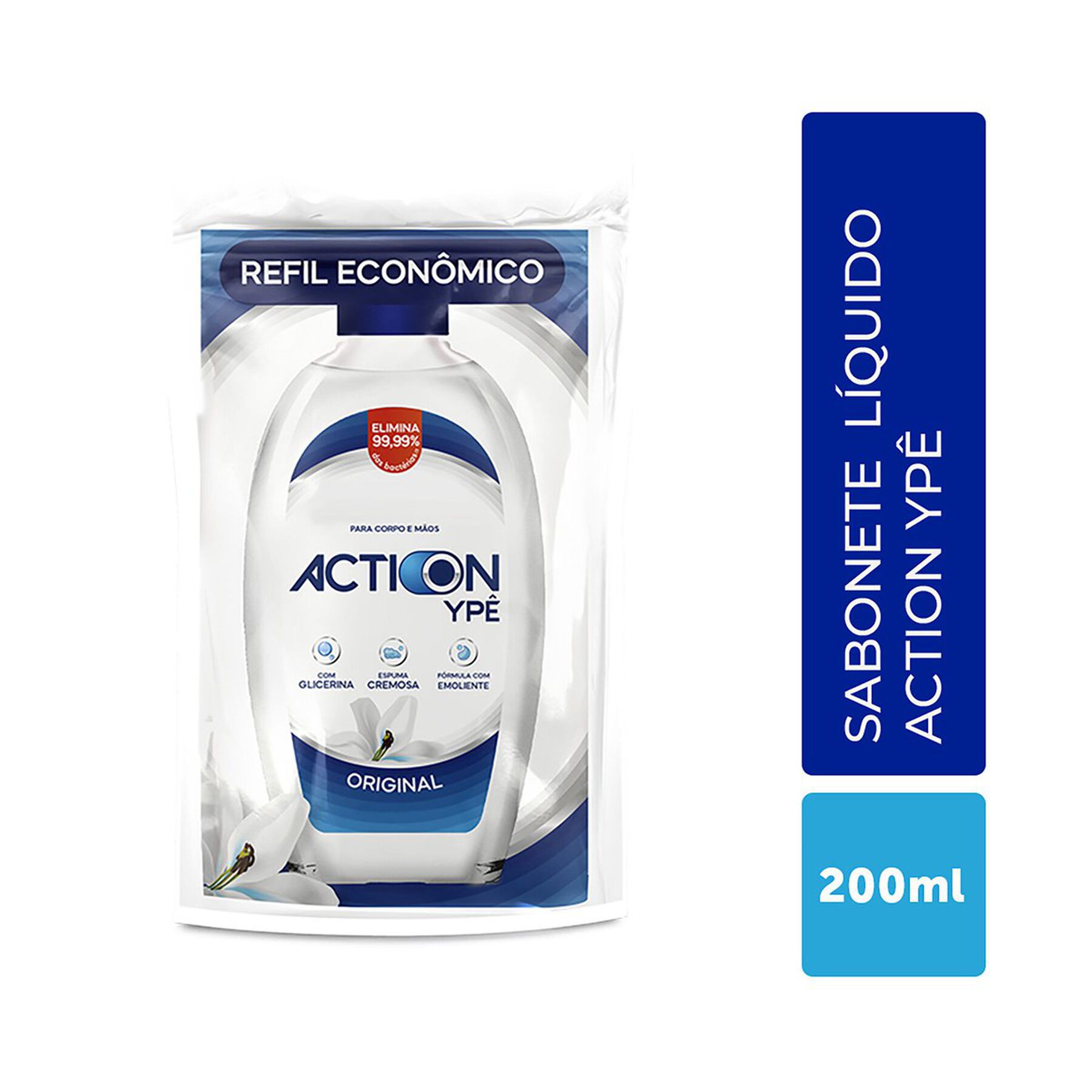 Sabonete Líquido Antibacteriano Original Action Ypê Sachê 200ml - Embalagem Refil Econômico