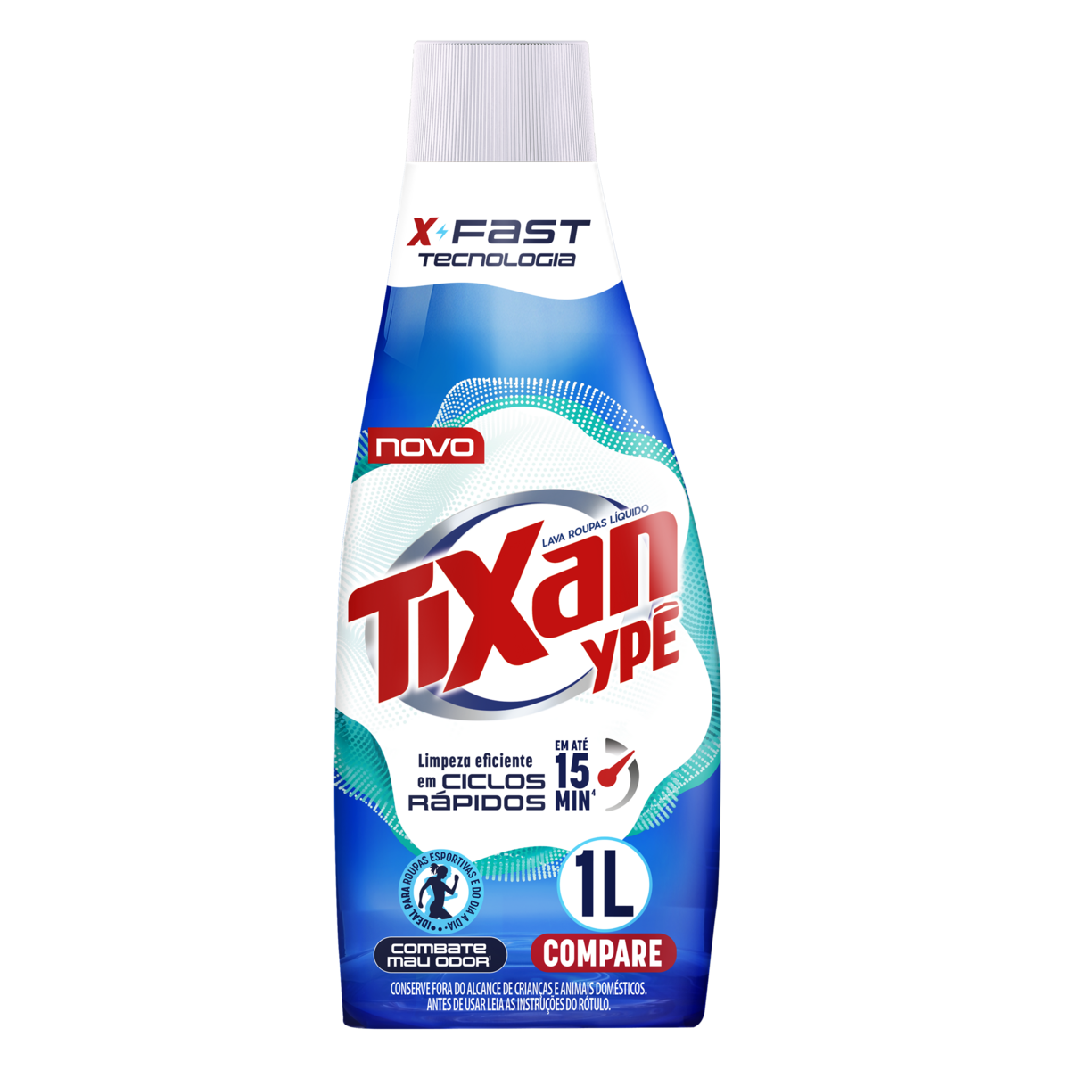 Sab&atilde;o L&iacute;quido Lava Roupas Ciclos R&aacute;pidos Combate Mau Odor Tixan Yp&ecirc; Frasco 1l