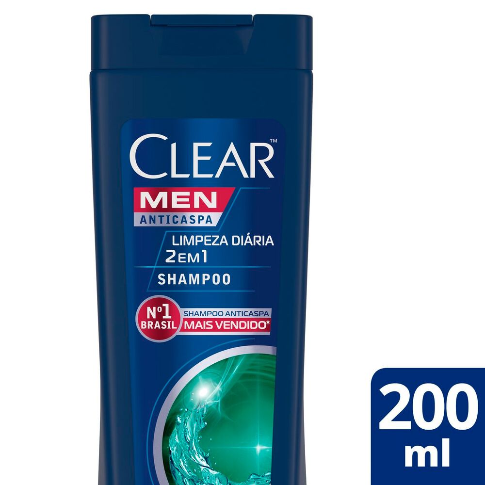 Shampoo 2 em 1 Anticaspa Clear Men Limpeza Di&aacute;ria  Frasco 200ml
