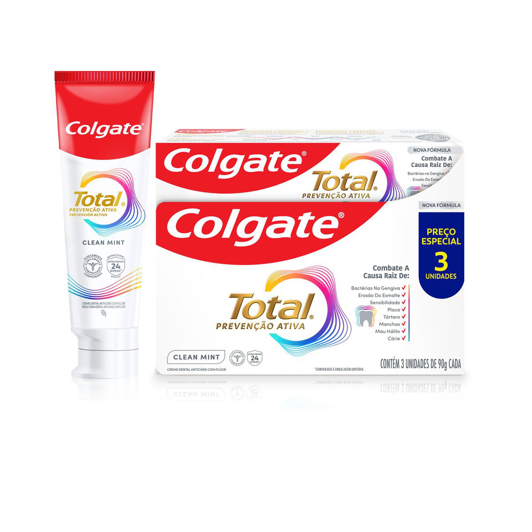 Creme Dental Colgate Total 12 Clean Mint 3 unid 90g Preço Especial