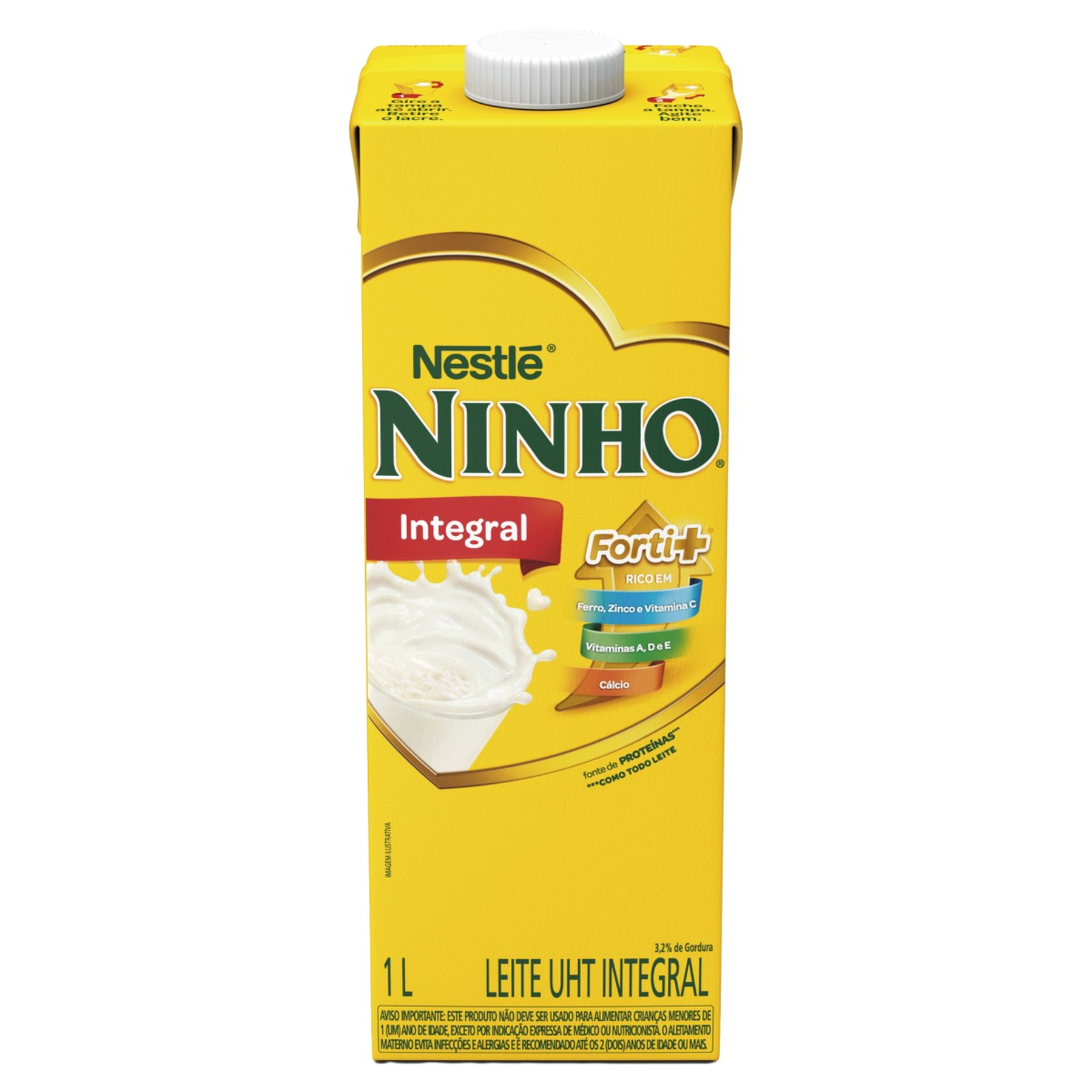 Leite UHT Integral Ninho Forti+ Caixa com Tampa 1l