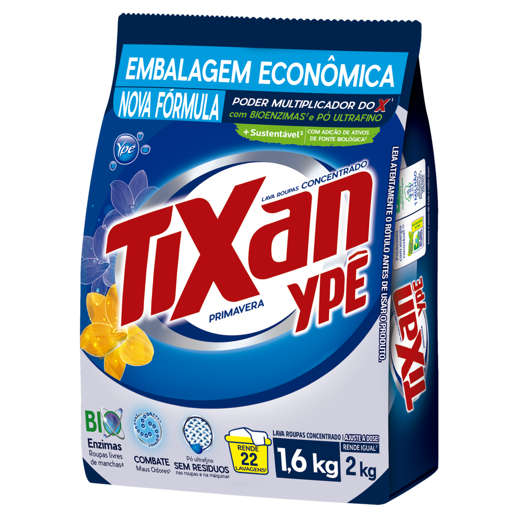 Lava Roupas em Pó Concentrado Primavera Tixan Ypê Pacote 1,6kg - Embalagem Econômica