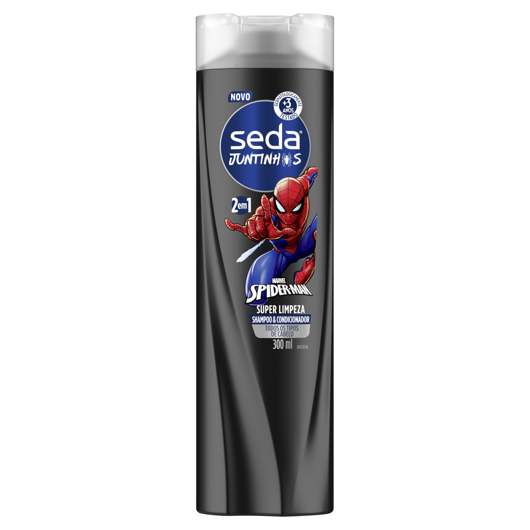 Shampoo Infantil 2 em 1 Spider-Man Super Limpeza Seda Juntinhos Frasco 300ml
