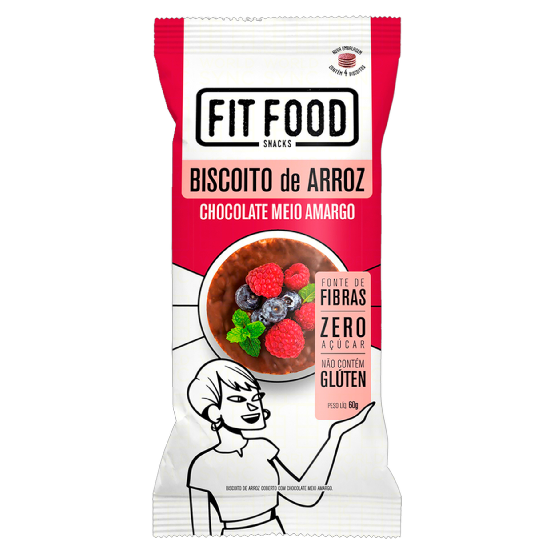 Biscoito de Arroz Cobertura Chocolate Meio Amargo Fit Food Pacote 60g