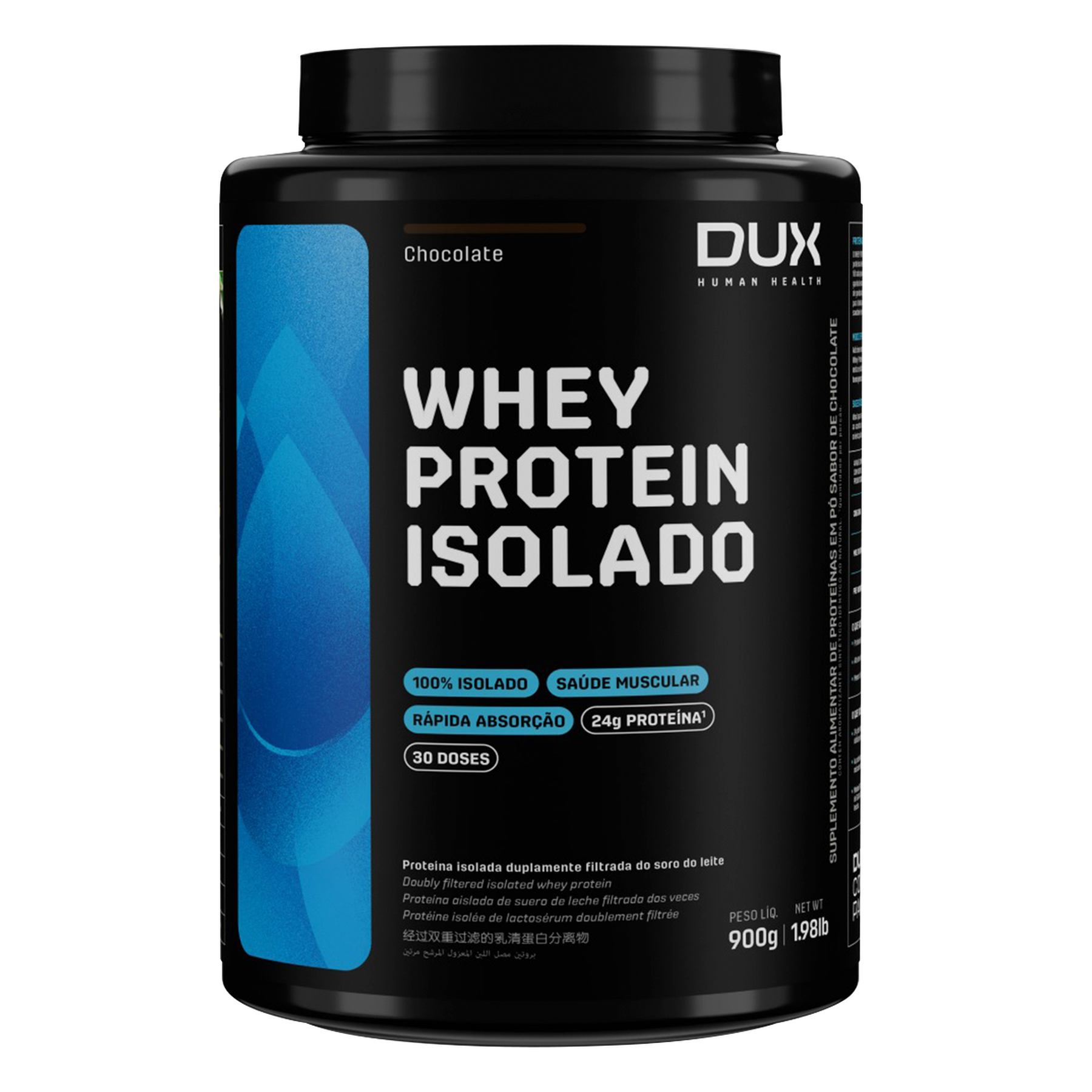 Whey Protein Isolado Chocolate Dux Human Health Pote 900g