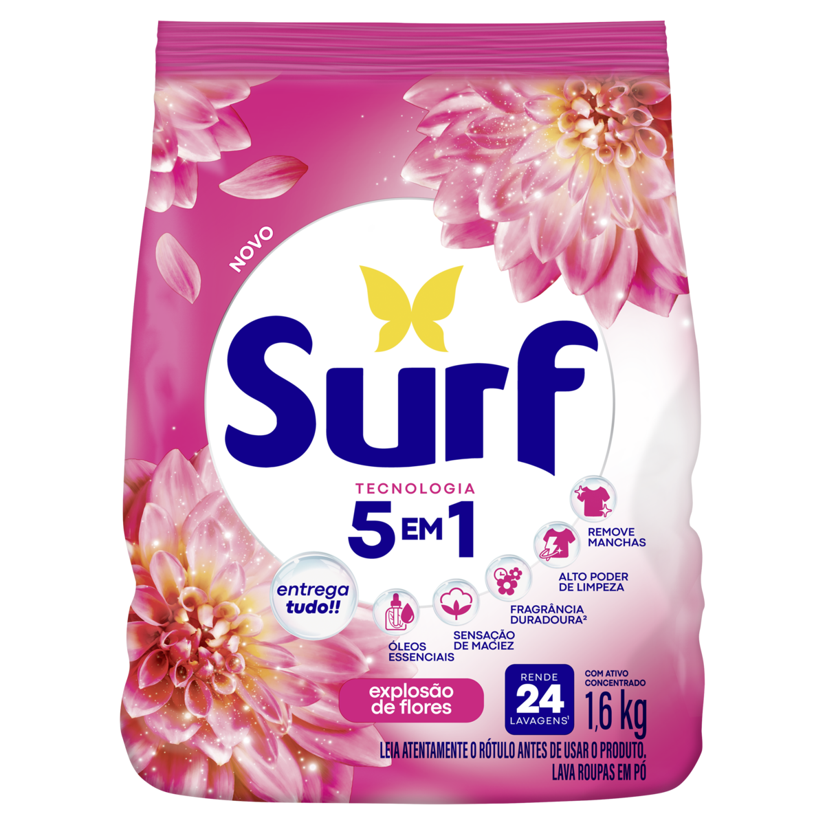Sab&atilde;o em P&oacute; Lava Roupas Explos&atilde;o de Flores Surf Pacote 1,6kg