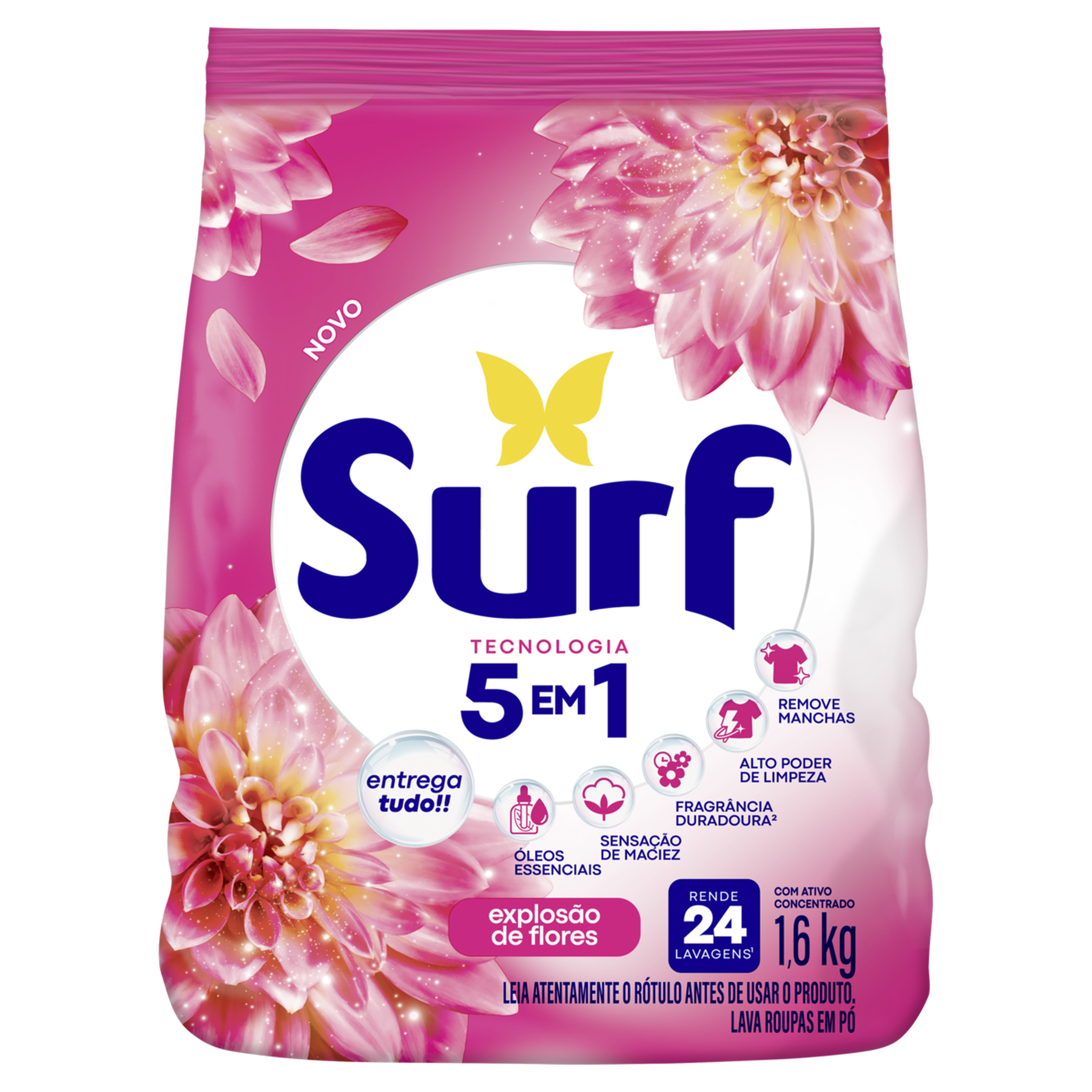 Sab&atilde;o em P&oacute; Lava Roupas Explos&atilde;o de Flores Surf Pacote 1,6kg