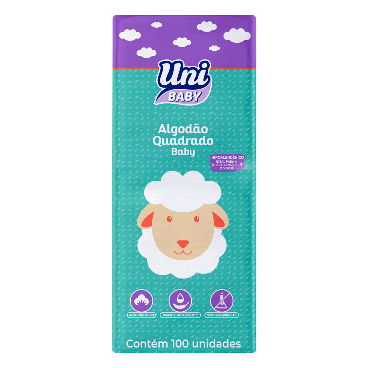 Algod&atilde;o Quadrado Baby Uni Baby C/100 Unidades