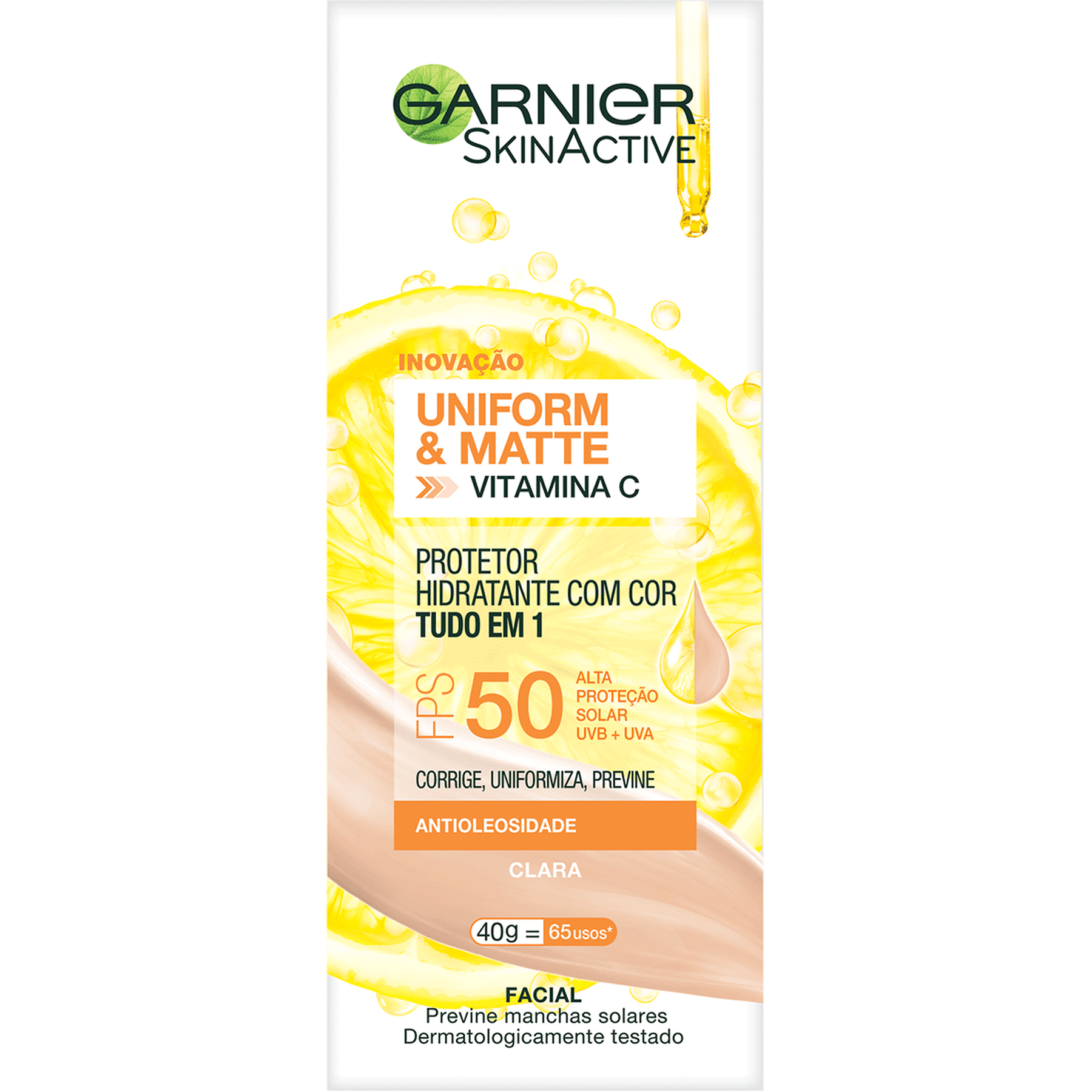 Protetor Hidratante Uniform e Matte Clara FPS50 Garnier Skin Active 40g