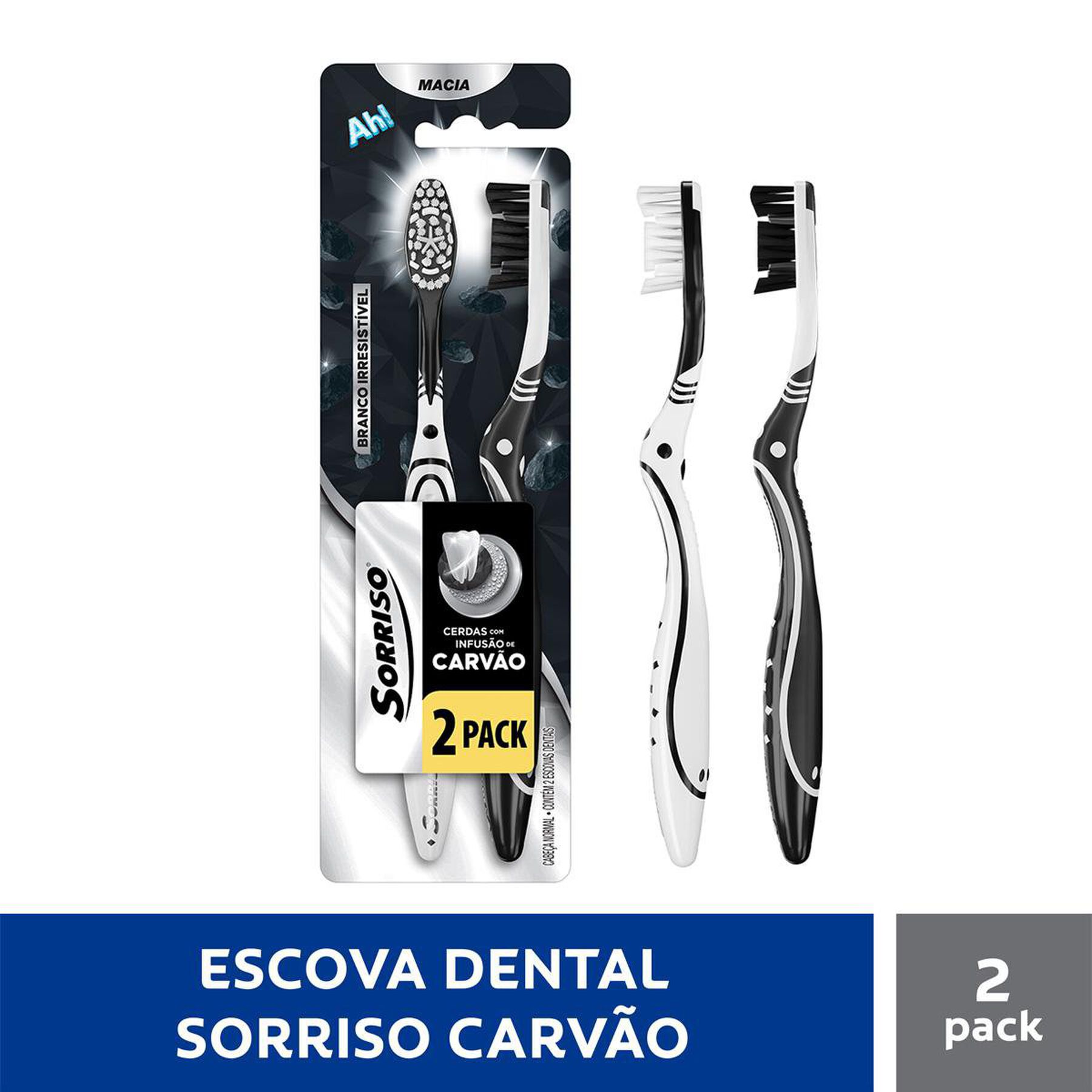 Escova Dental Macia Branco Irresist&iacute;vel Infus&atilde;o de Carv&atilde;o Sorriso C/2 Unidades