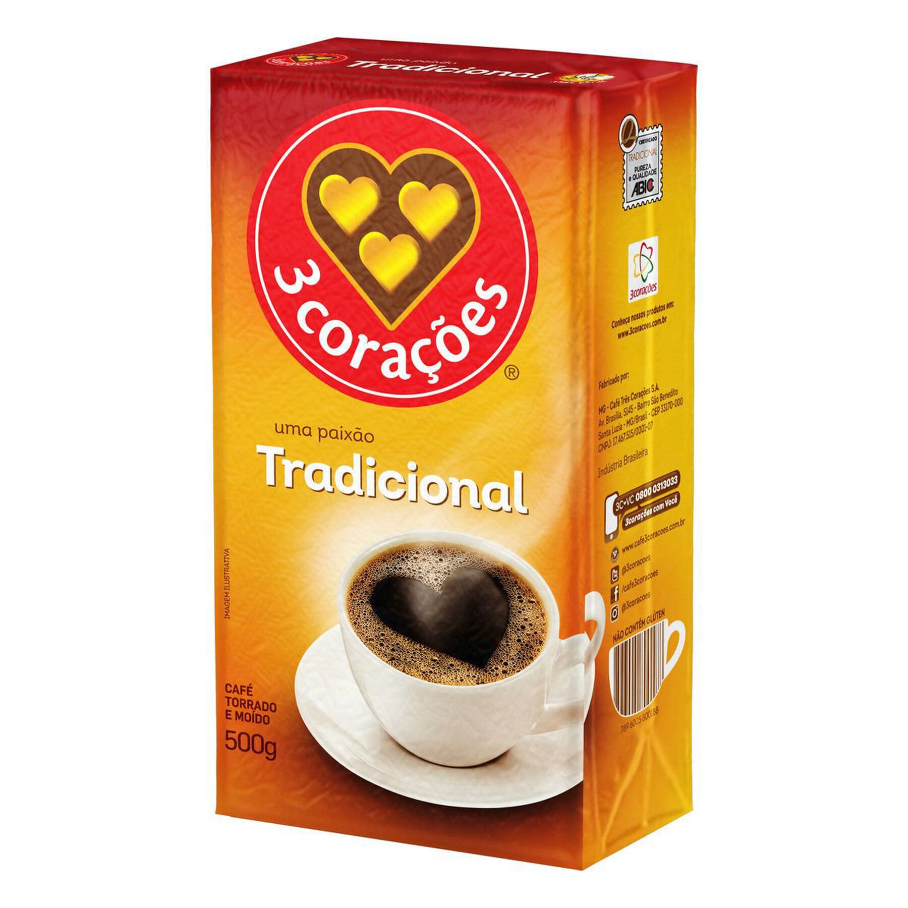 Café Torrado e Moído a Vácuo Tradicional 3 Corações Pacote 500g