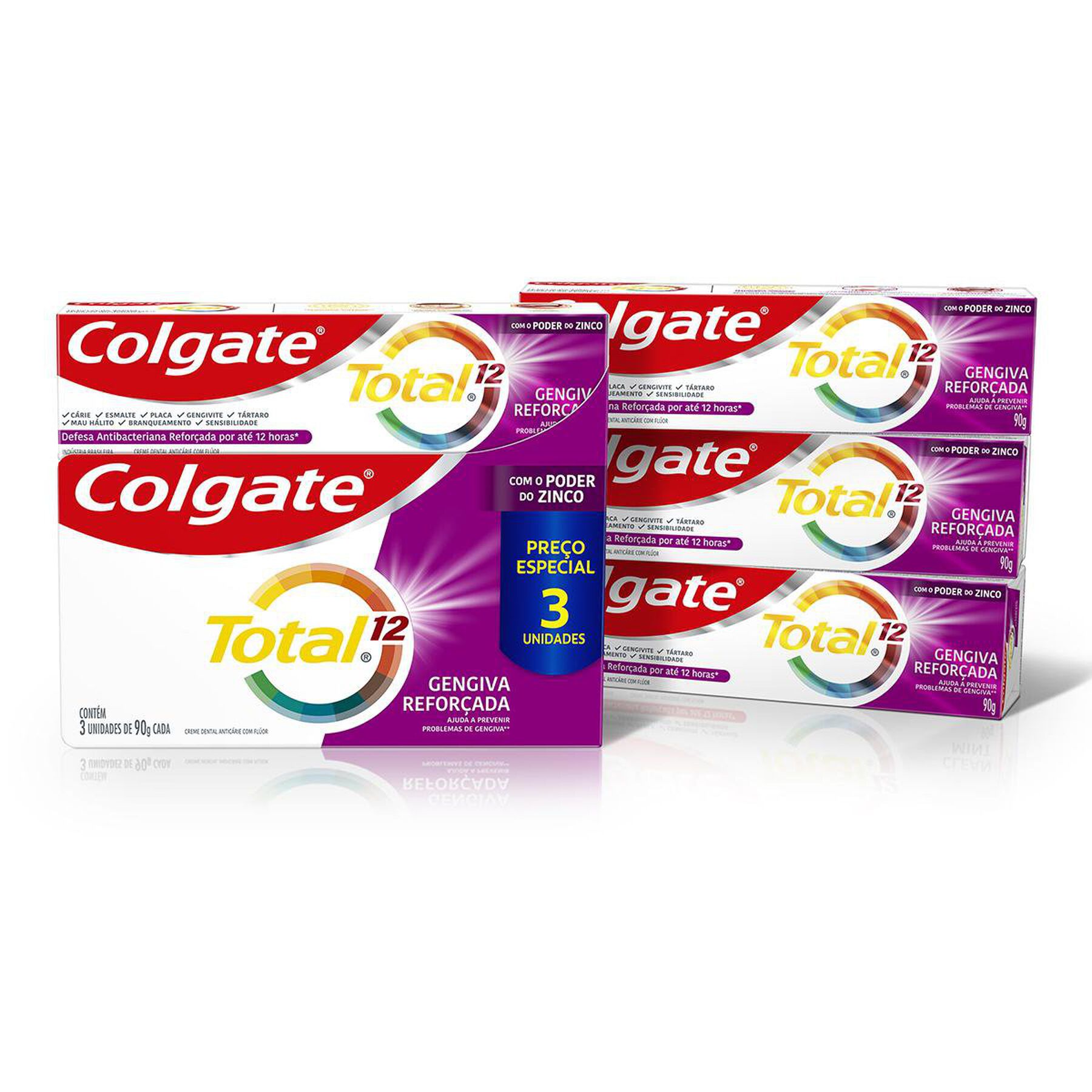 Creme Dental Colgate Total 12 Gengiva Reforçada 3 unid 90g Preço Especial