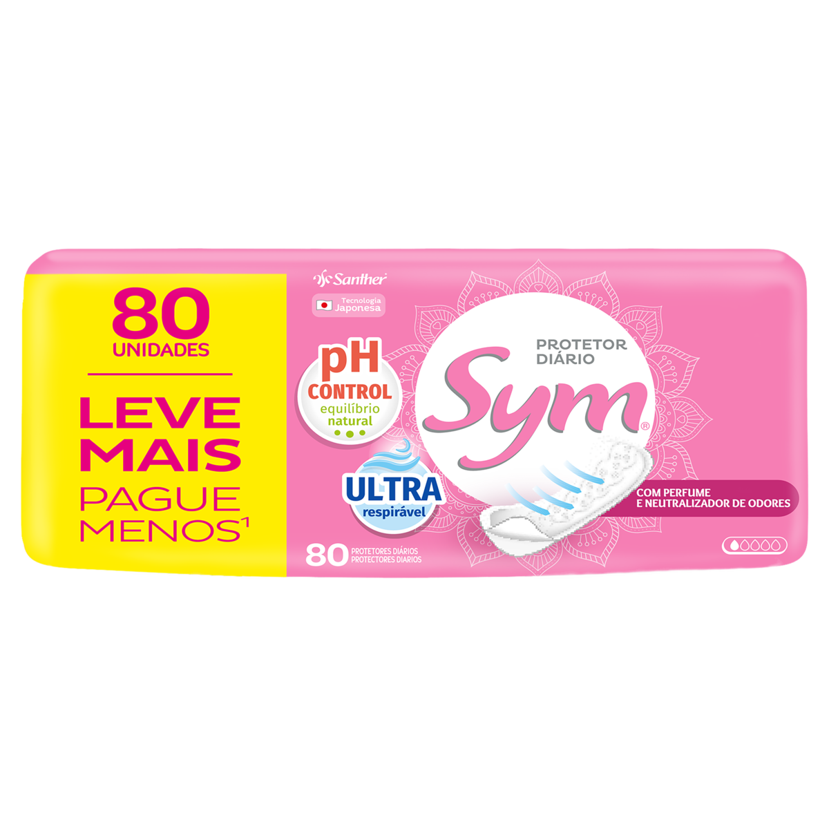 Protetor Di&aacute;rio sem Abas Ultra Respir&aacute;vel com Perfume Sym Pacote 80 Unidades Leve Mais Pague Menos