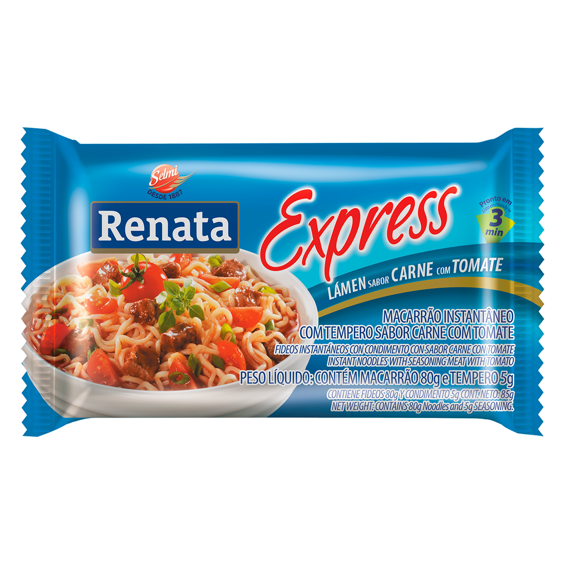 Macarr&atilde;o Instant&acirc;neo L&aacute;men Carne com Tomate Renata Express Pacote 85g&nbsp;