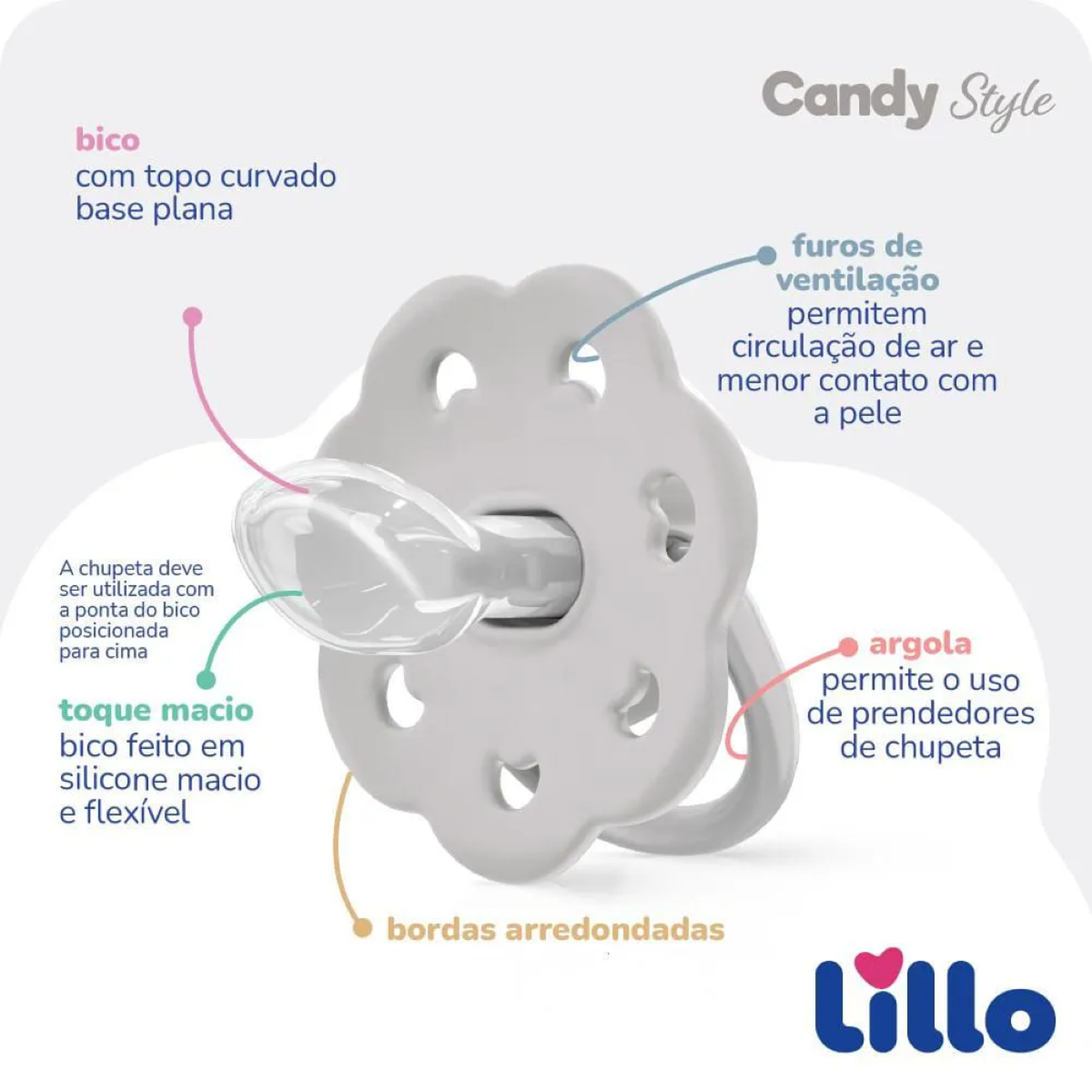 Chupeta com Bico em Silicone Candy Neutra Lillo 6m+