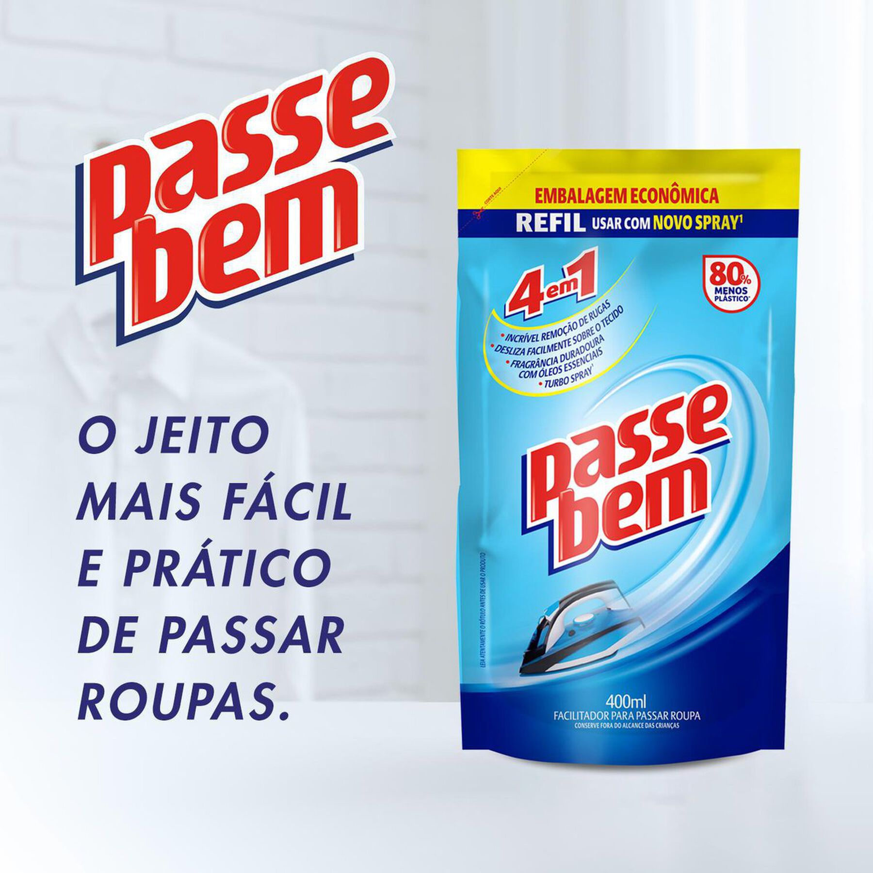 Facilitador de Passar Roupas Líquido Passe Bem Sachê 400ml - Refil Embalagem Econômica
