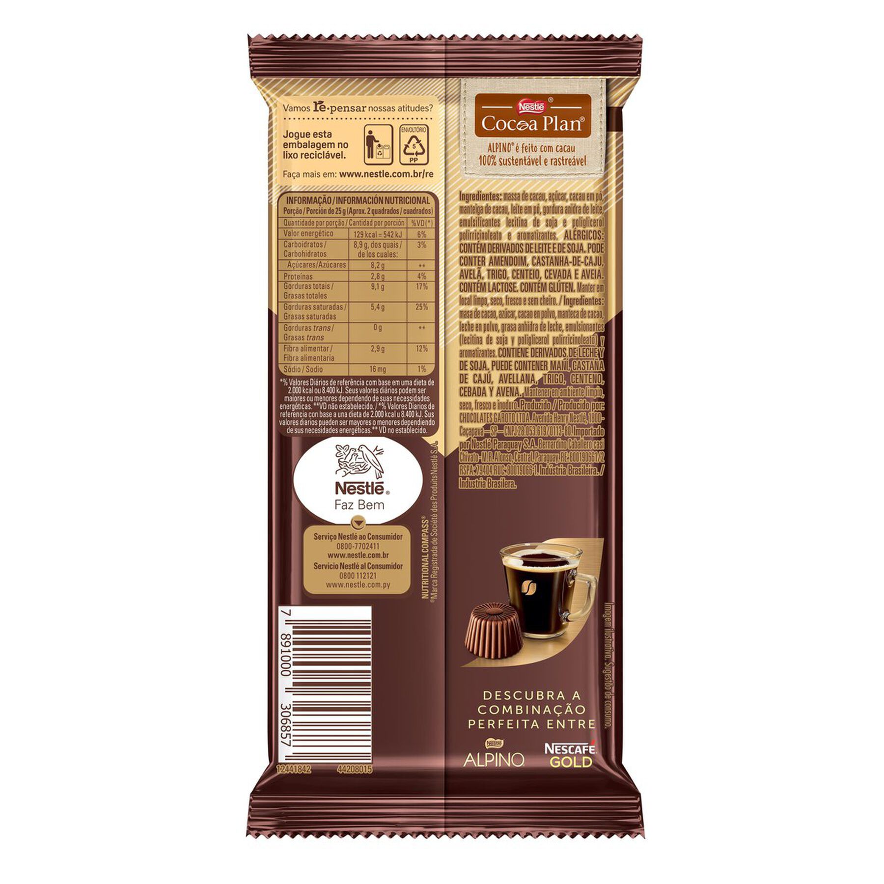 Chocolate Dark Milk 61% Cacau Intense Nestlé Alpino Pacote 85g