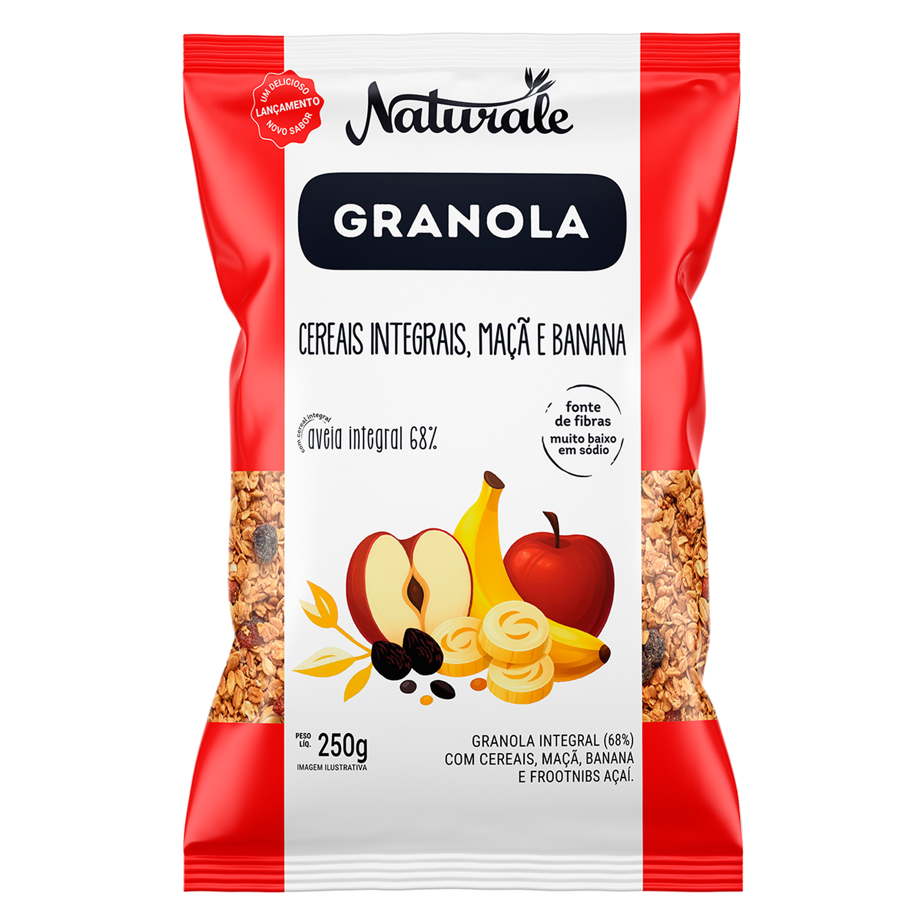 Granola Cereais Integrais, Ma&ccedil;&atilde; e Banana Naturale Pacote 250g