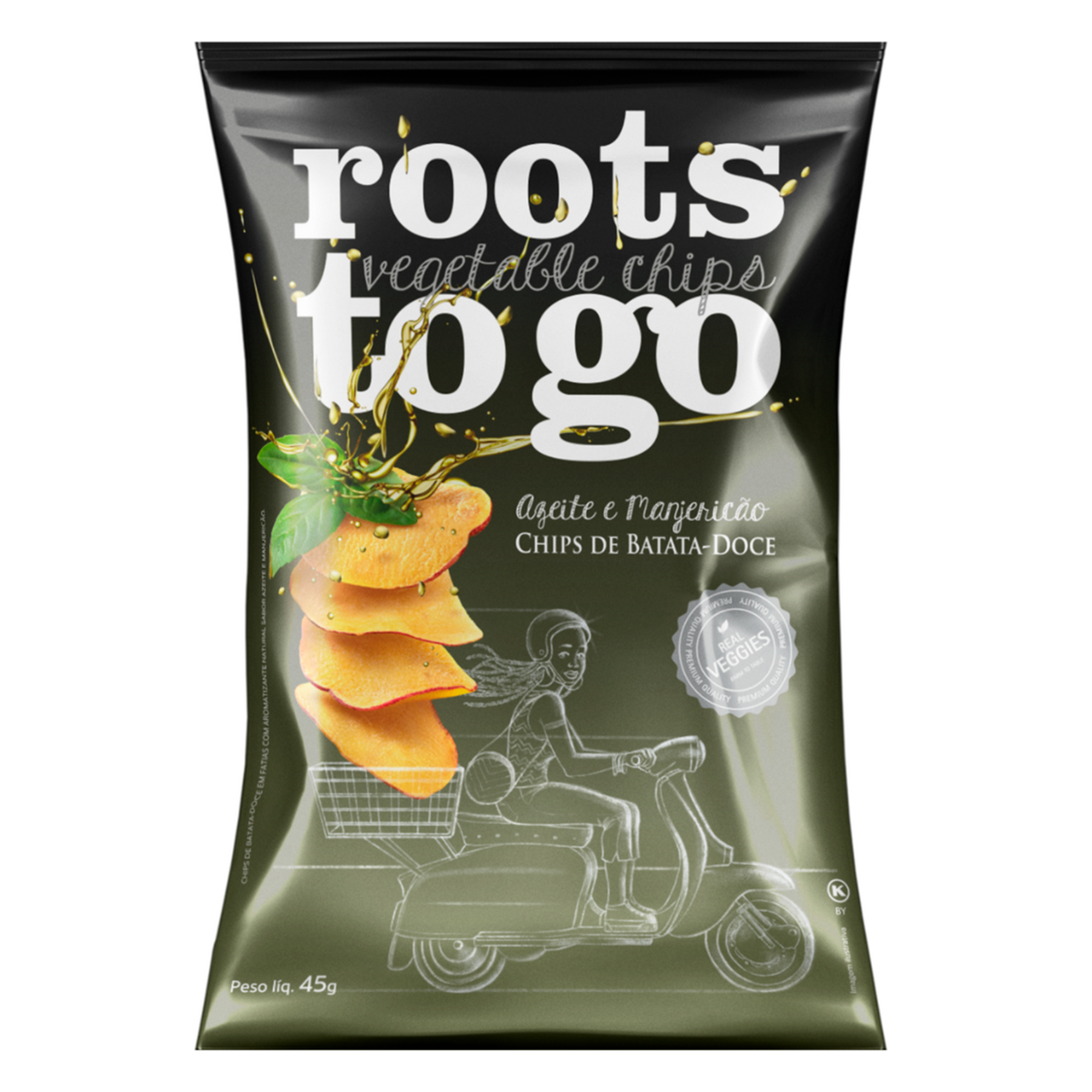 Chips de Batata-Doce Azeite e Manjeric&atilde;o Roots To Go Pacote 45g