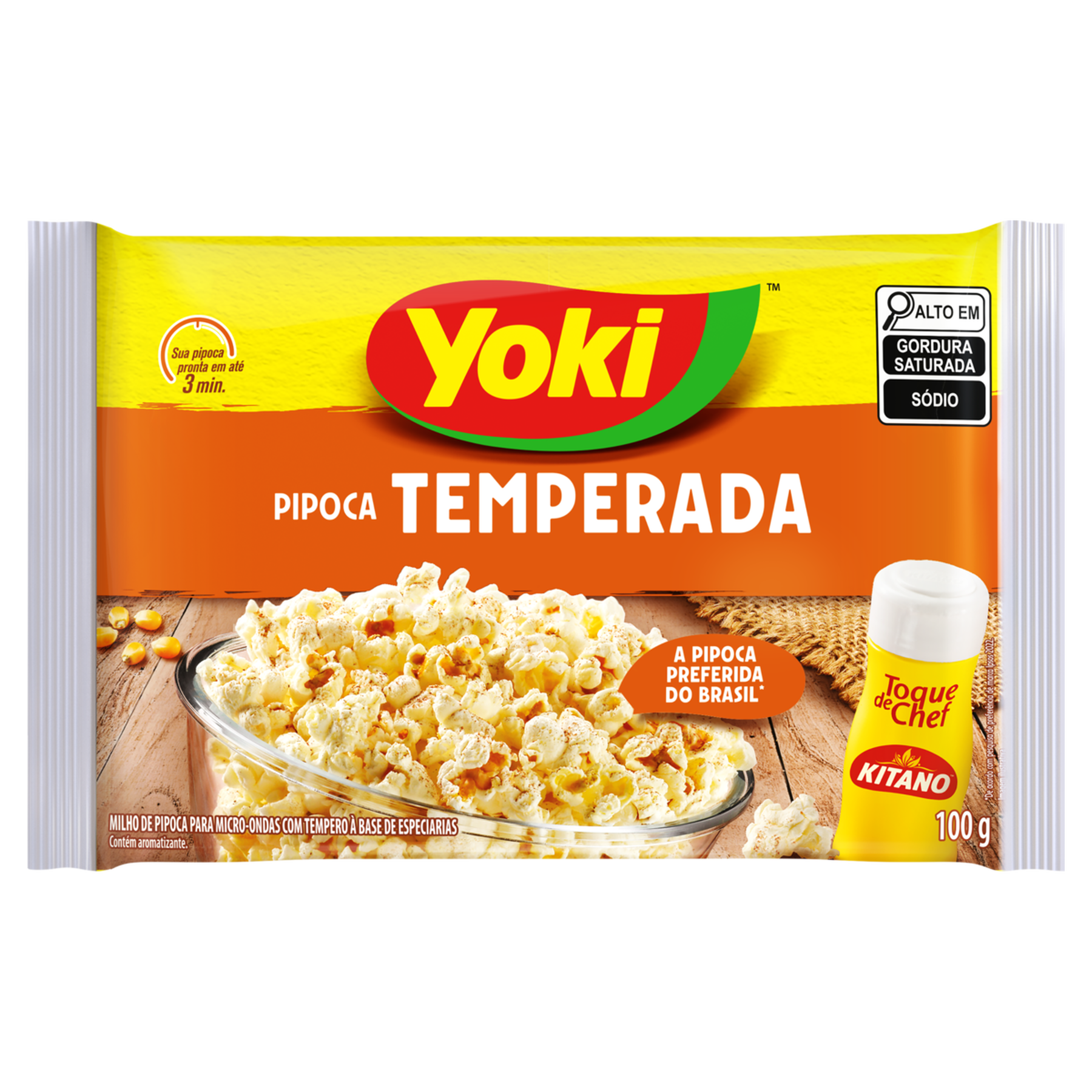 Pipoca para Micro-Ondas Temperada com Toque de Chef Yoki Pacote 100g