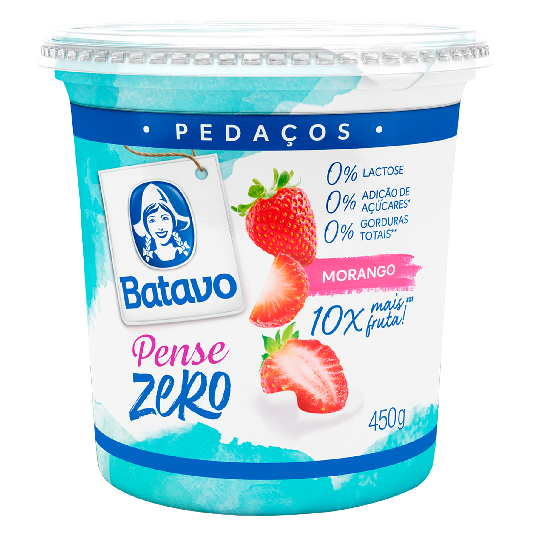 Iogurte Desnatado Pedaços de Morango Batavo Pense Zero Pote 450g