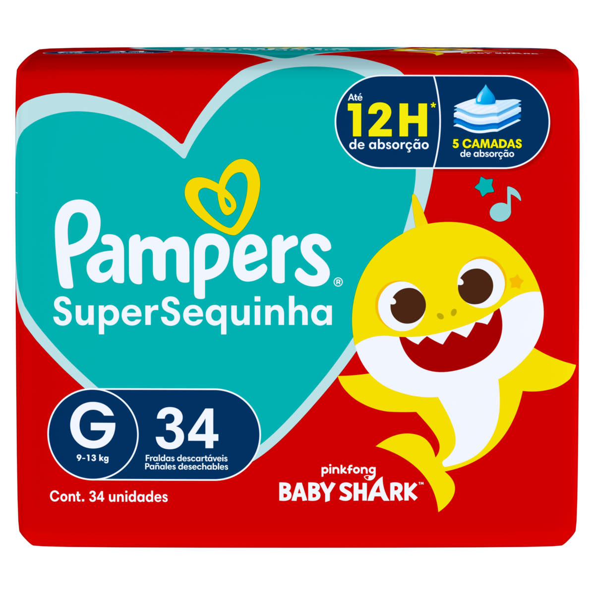 Fralda Descart&aacute;vel Infantil Pampers SuperSequinha G Pacote C/34 Unidades