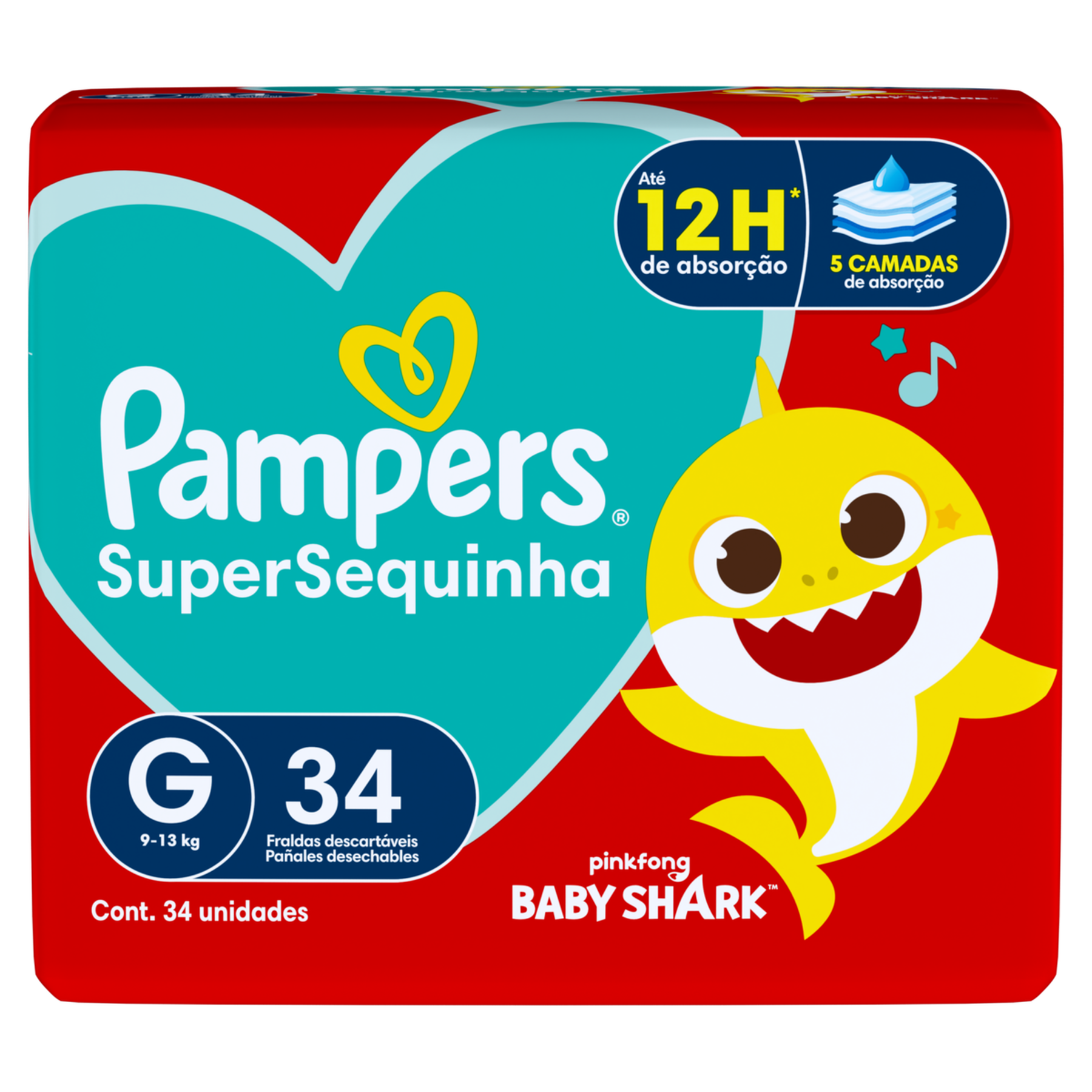 Fralda Descartável Infantil Pampers SuperSequinha G Pacote C/34 Unidades