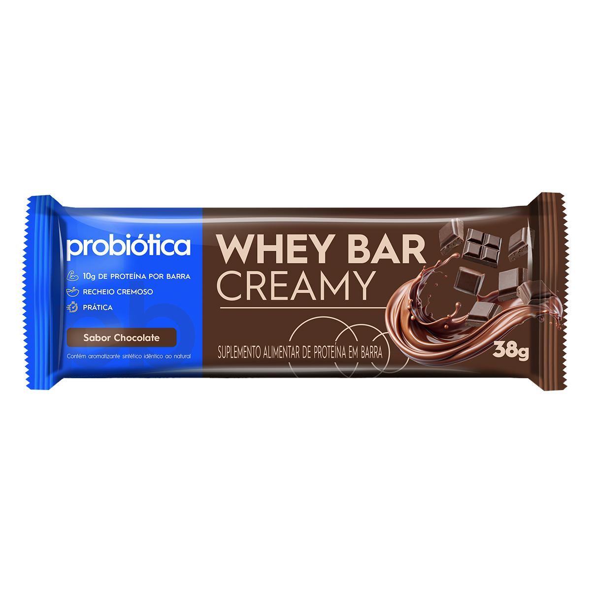 Barra de Prote&iacute;na 10g Chocolate Whey Bar Creamy Probi&oacute;tica 38g