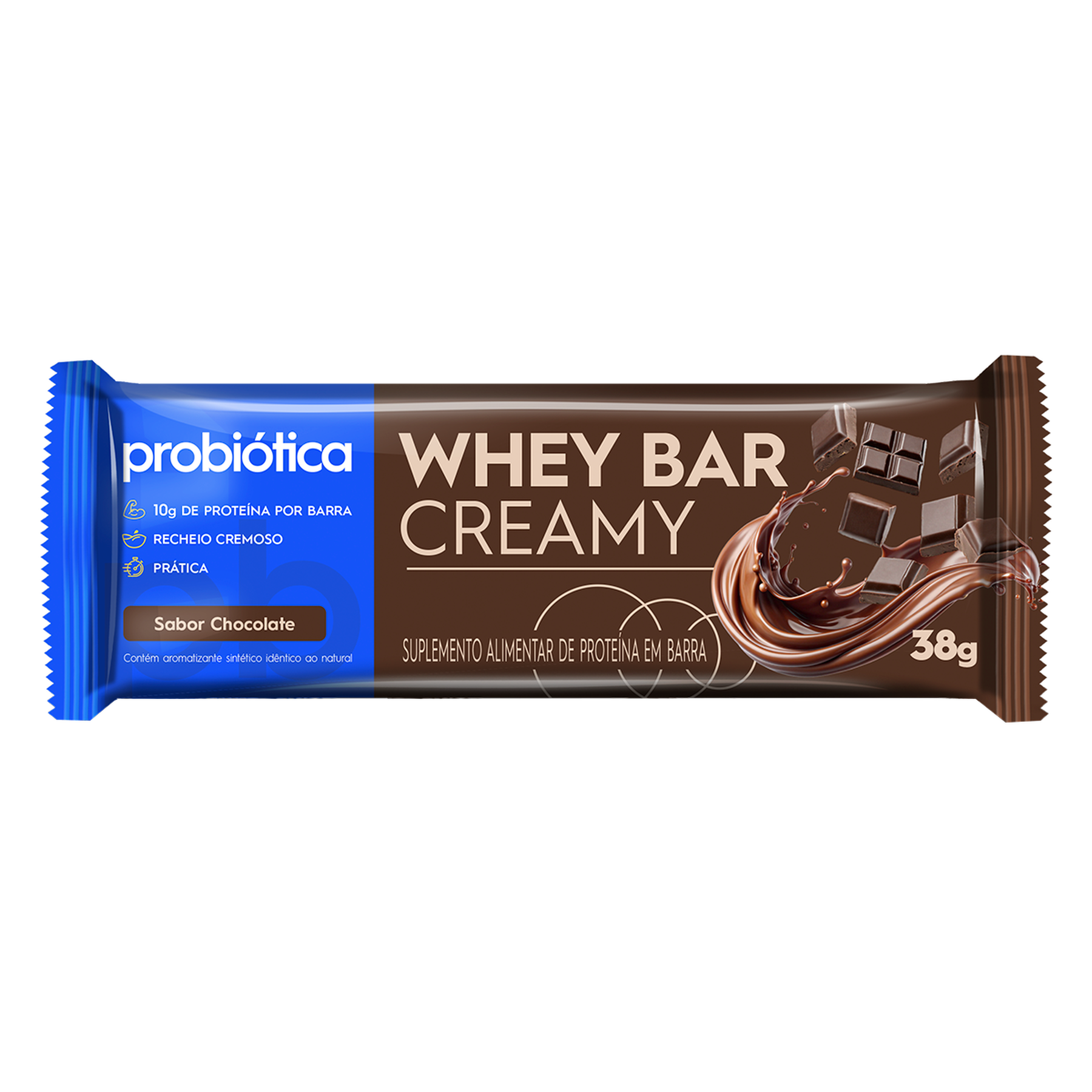 Barra de Prote&iacute;na 10g Chocolate Whey Bar Creamy Probi&oacute;tica 38g