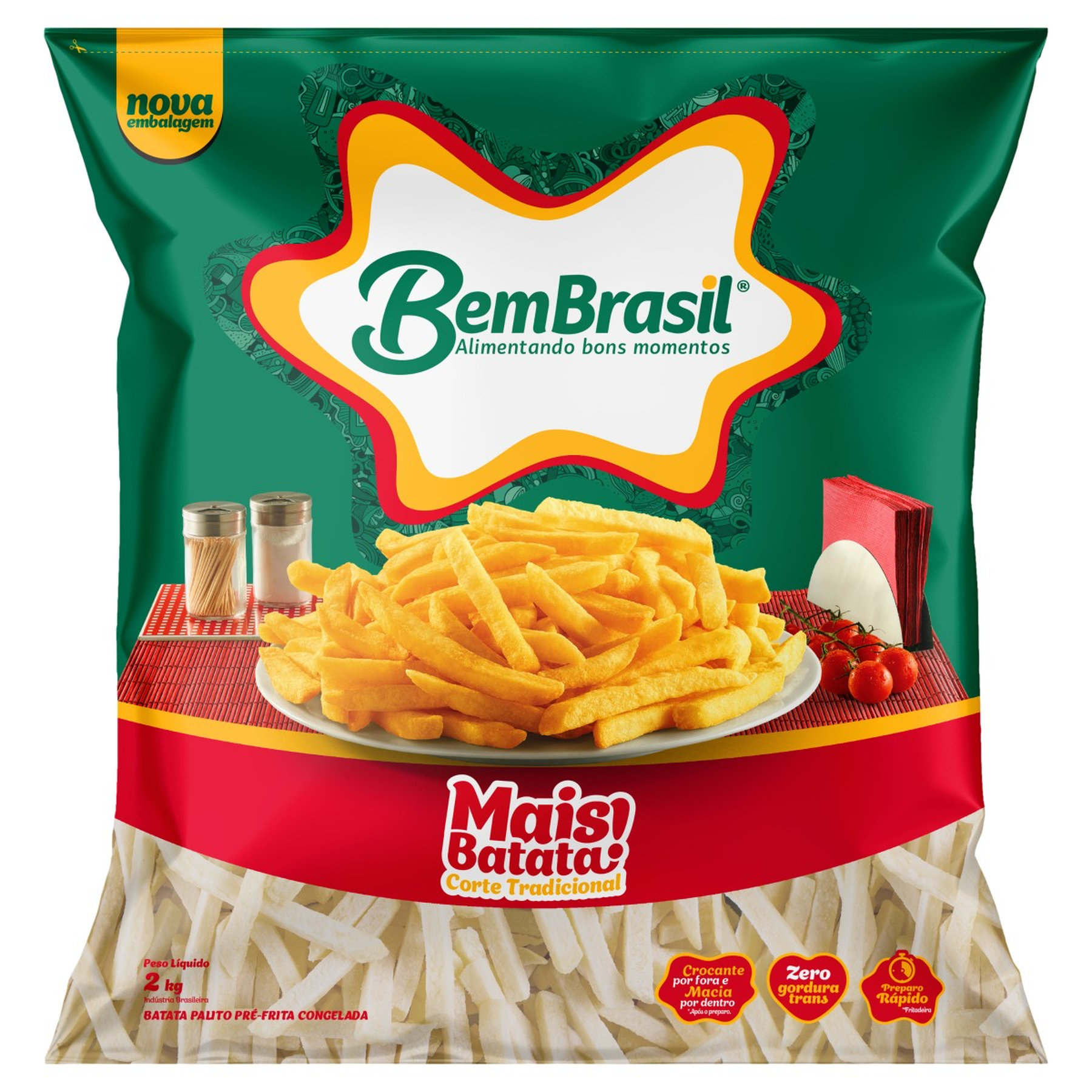 Batata Pr&eacute;-Frita Palito Congelada Bem Brasil Mais Batata! Pacote 2kg