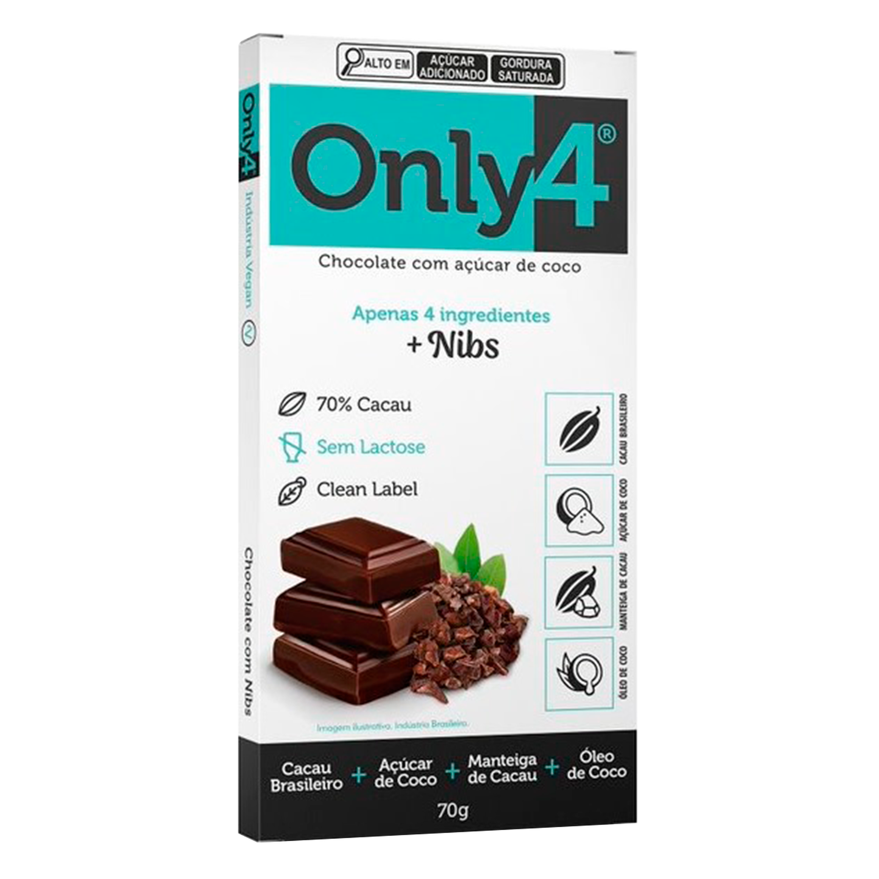 Chocolate 70% Cacau Nibs Only4 Caixa 70g