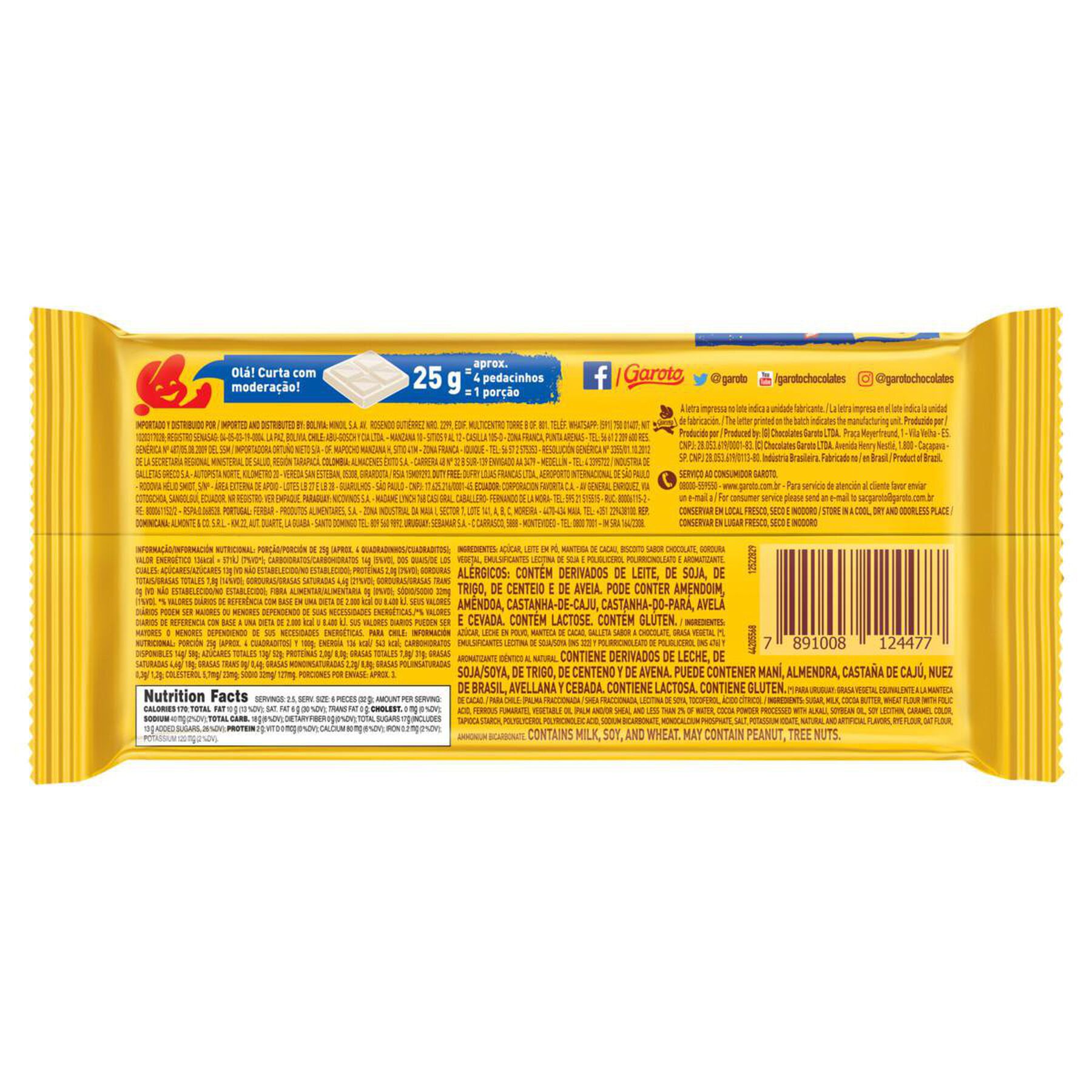 Chocolate Branco com Biscoito Negresco Garoto Pacote 80g