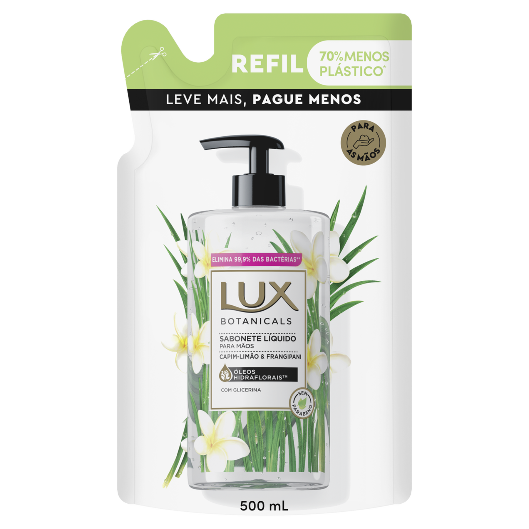 Sabonete Líquido para as Mãos Capim-Limão e Frangipani Lux Botanicals Sachê 500ml Refil - Embalagem Leve Mais Pague Menos